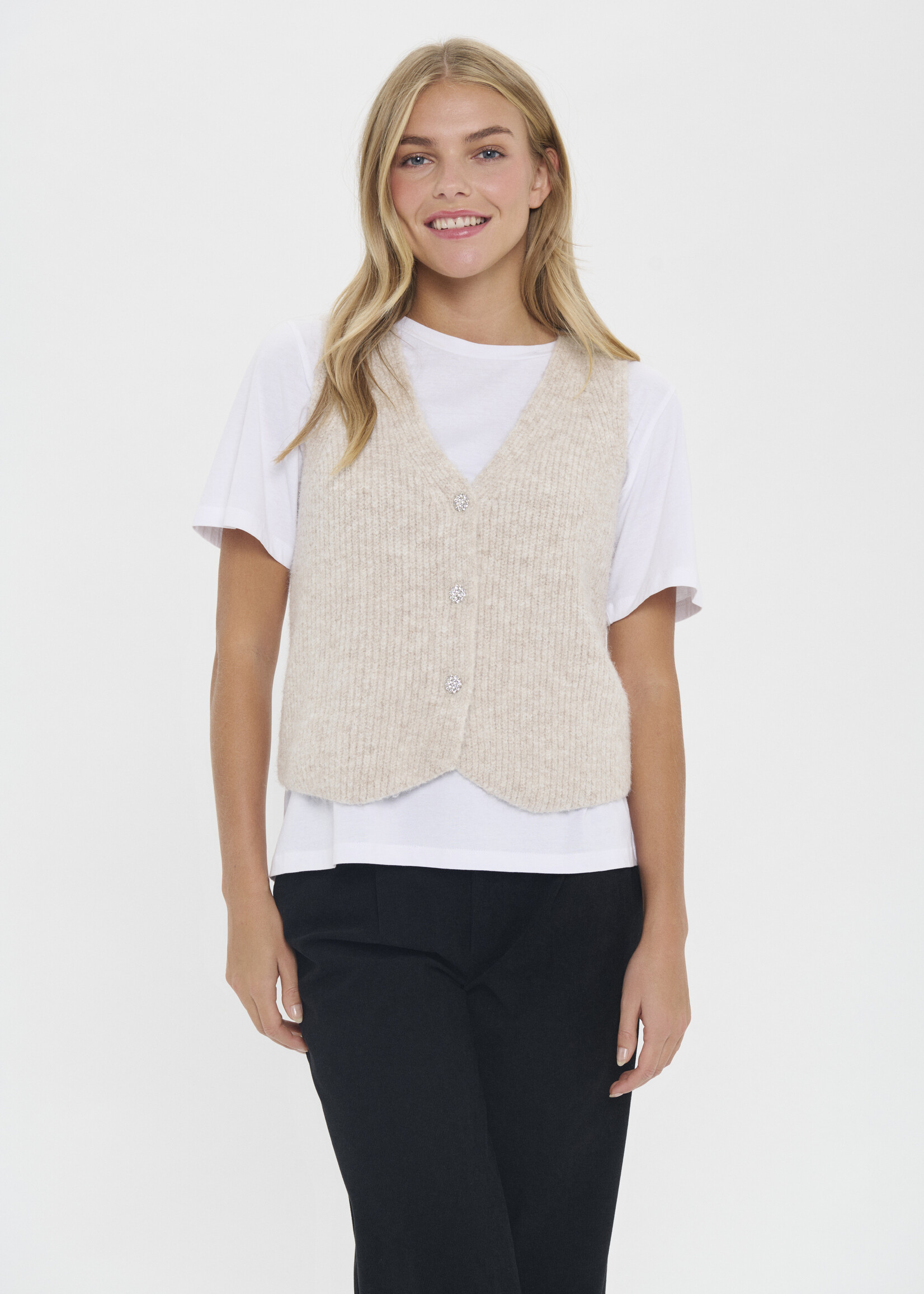 Saint Tropez Saint Tropez Xenya Sparkle Button Knit Vest