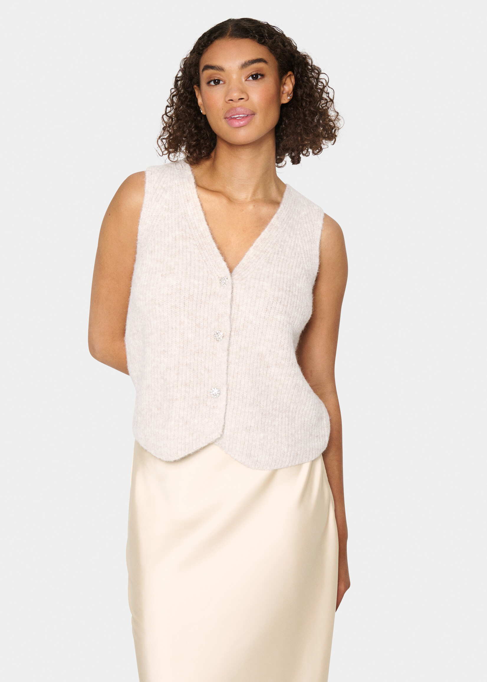 Saint Tropez Saint Tropez Xenya Sparkle Button Knit Vest