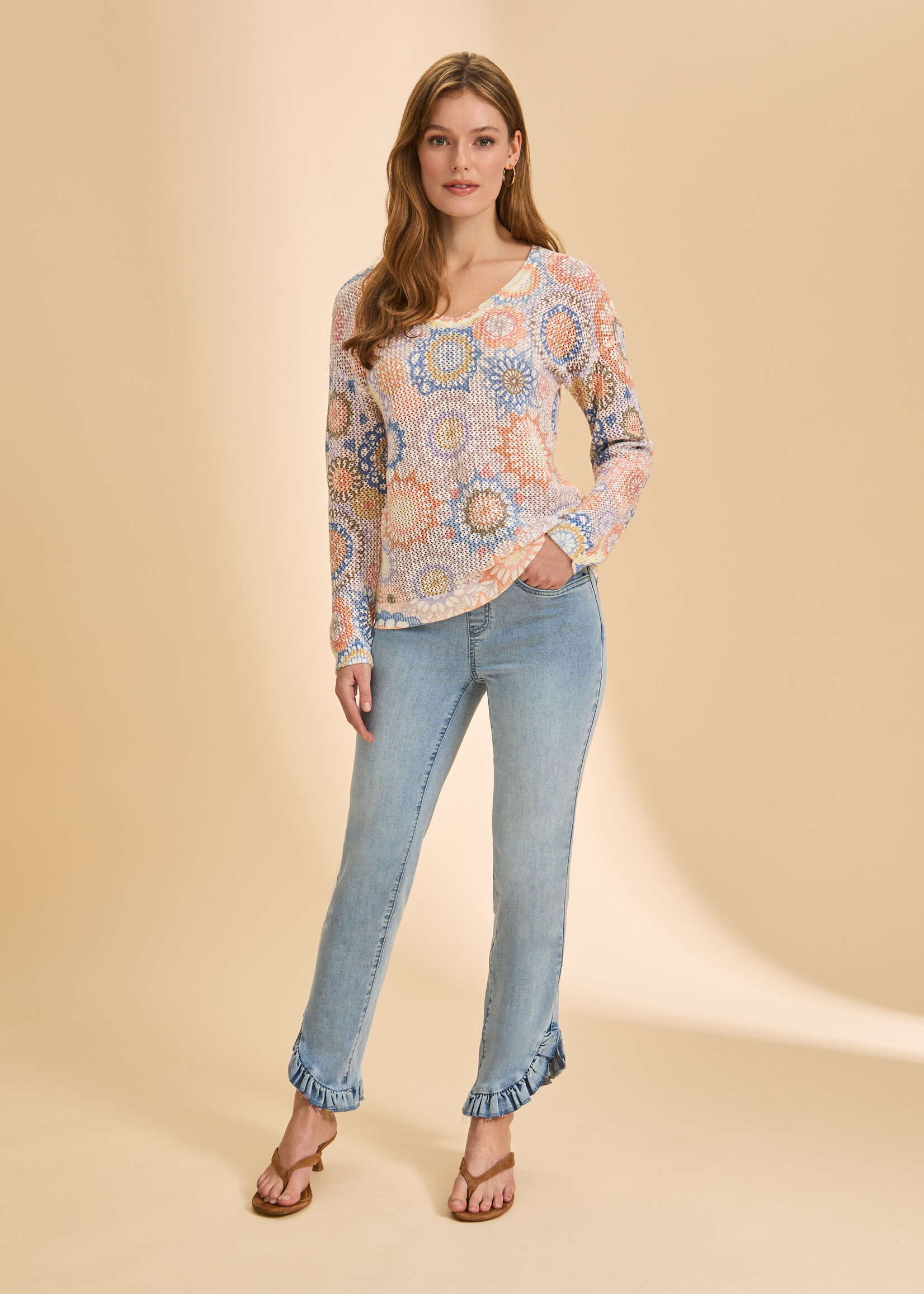 French Dressing Jeans FDJ Floral Open Weave Sweater