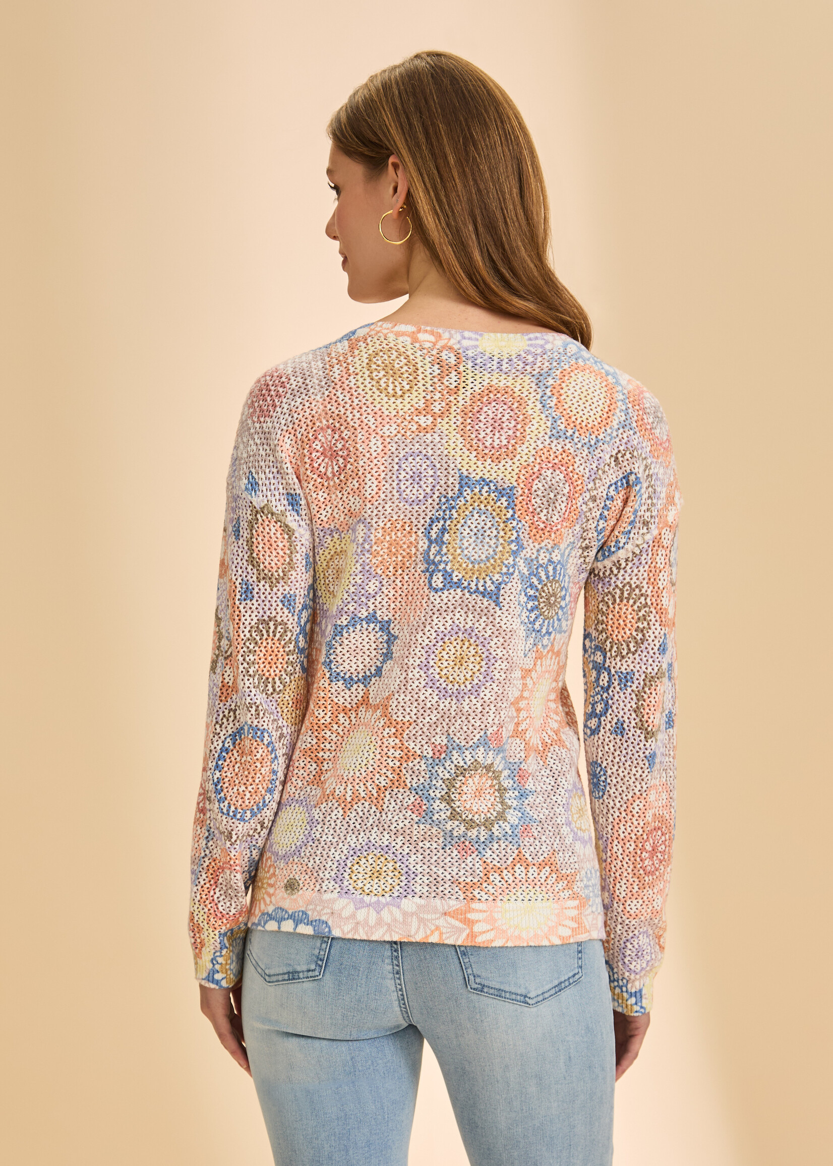 French Dressing Jeans FDJ Floral Open Weave Sweater