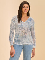 French Dressing Jeans FDJ VNeck Paisley Open Weave Sweater