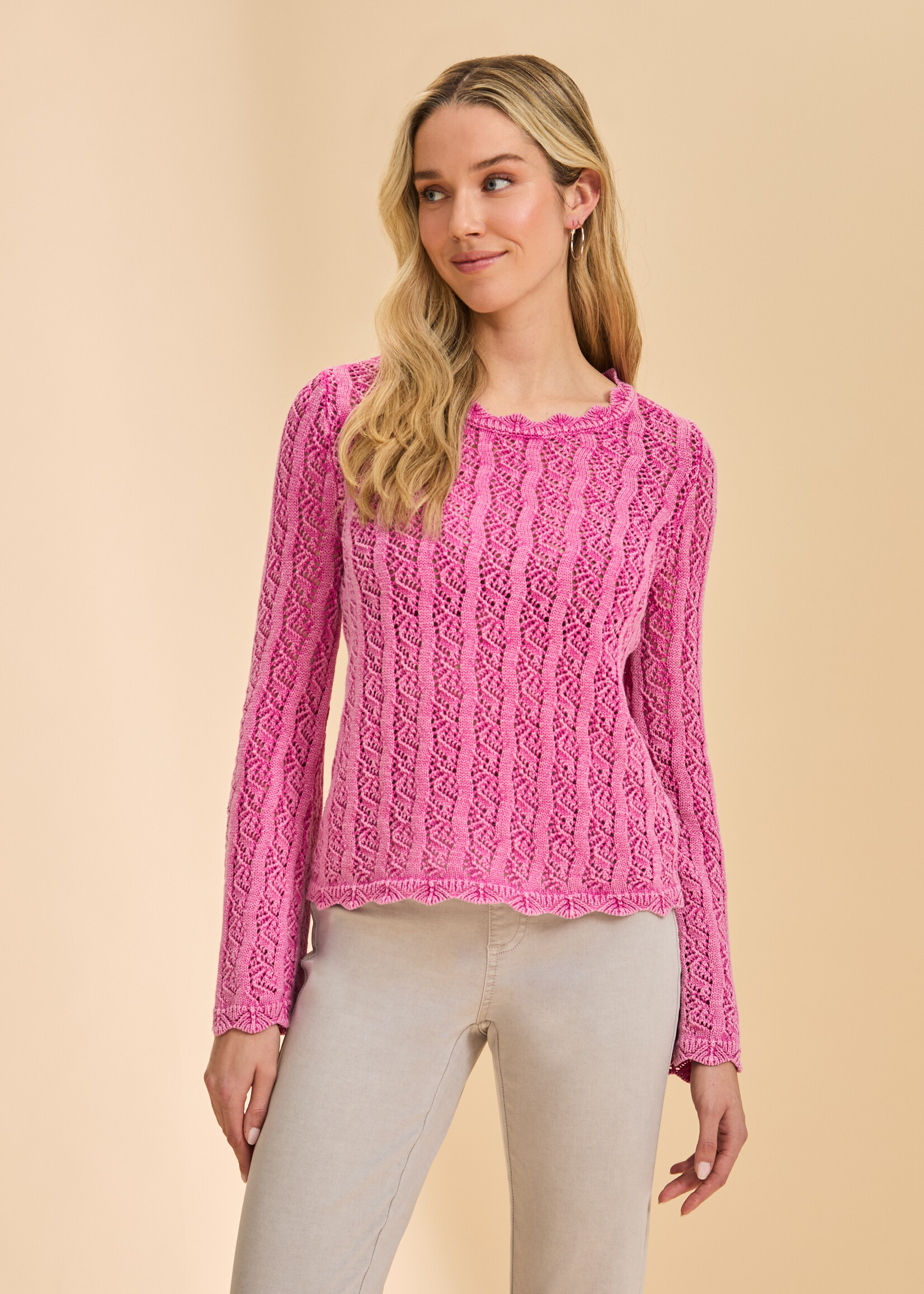 French Dressing Jeans FDJ Scallop Open Weave Sweater