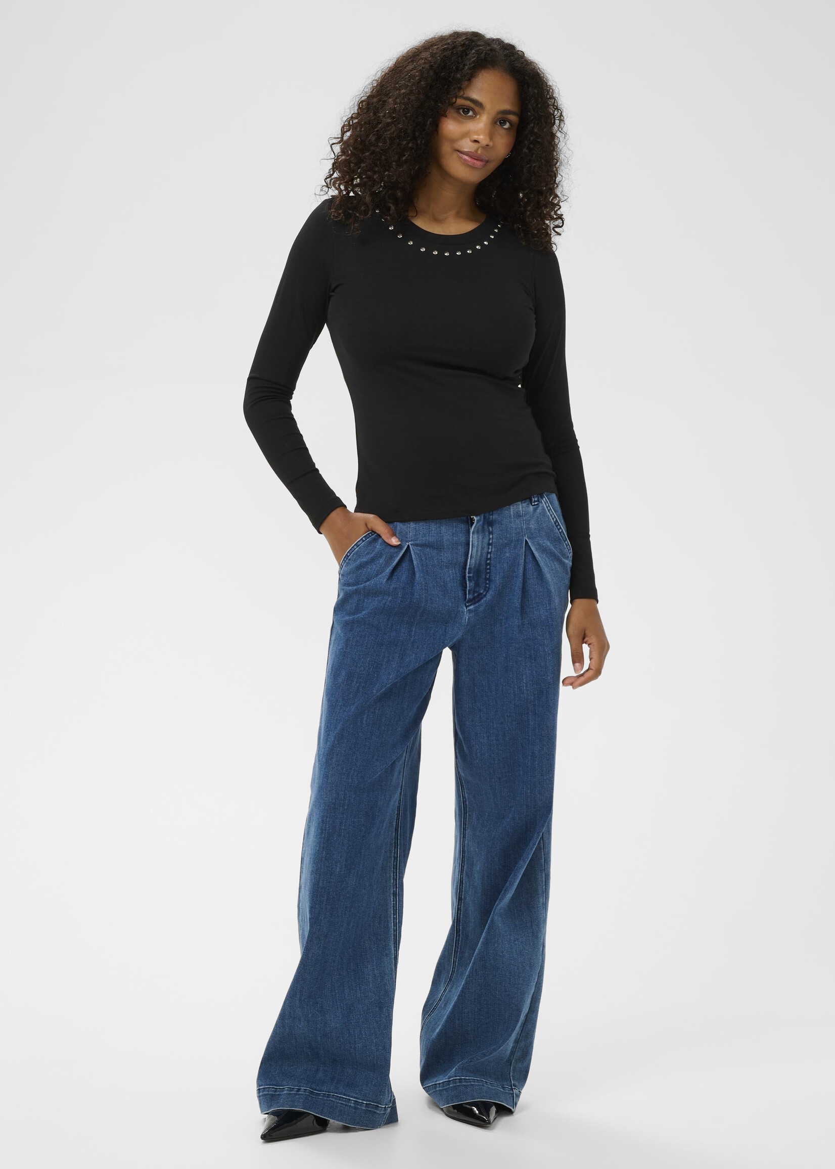 Kaffe Kaffe Marty Rhinestone Neckline Tee