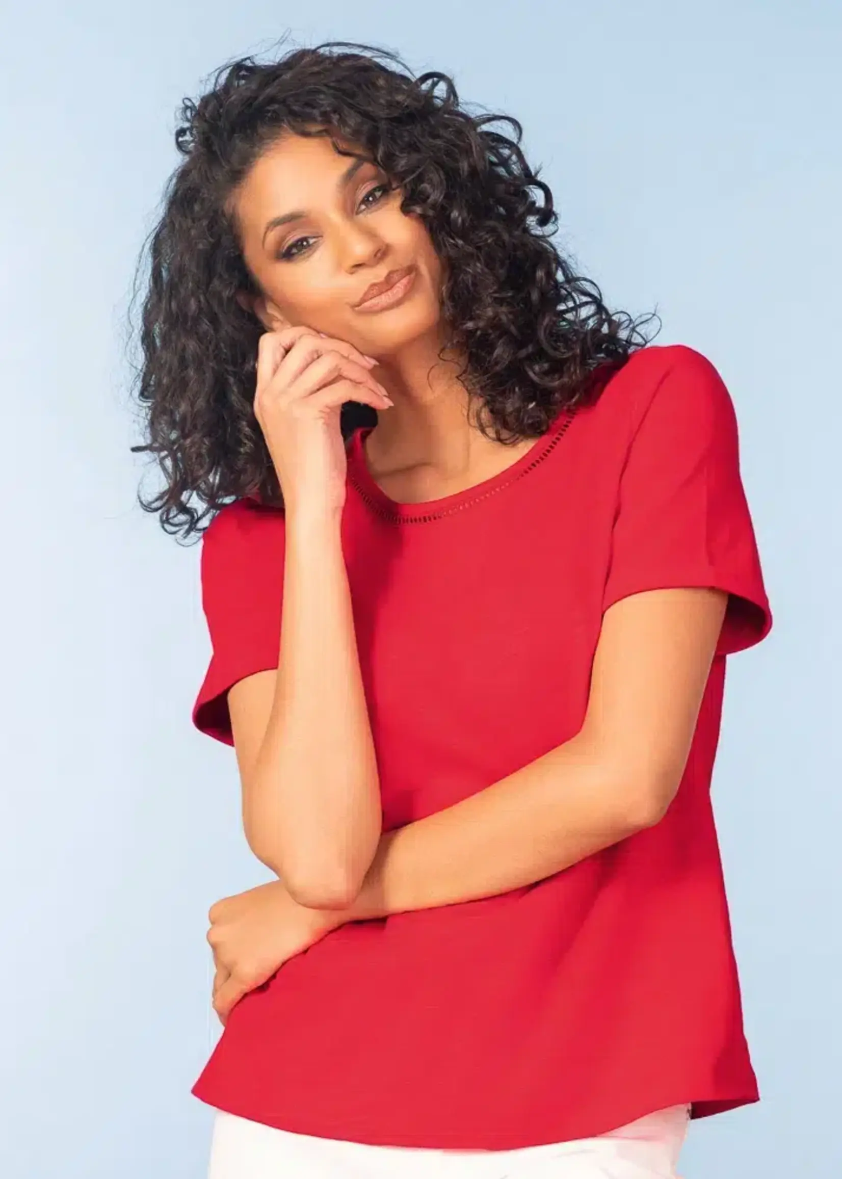 Alison Sheri Alison Sheri Open Weave Neck Detail Tee