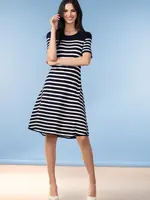 Alison Sheri Alison Sheri A-line Striped Knit Dress