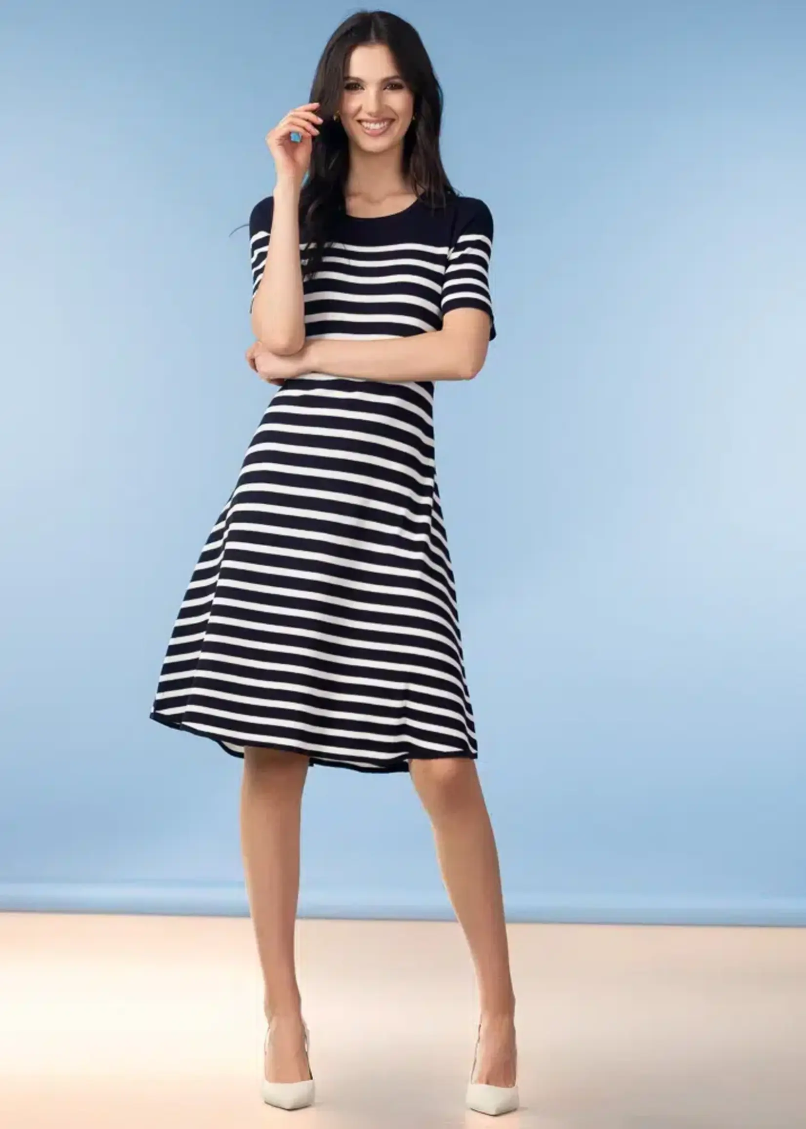 Alison Sheri Alison Sheri A-line Striped Knit Dress