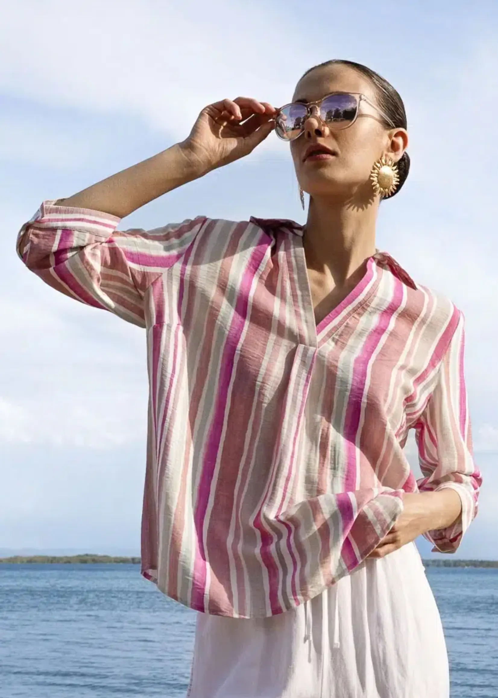 Alison Sheri Alison Sheri Vneck Striped Shirt