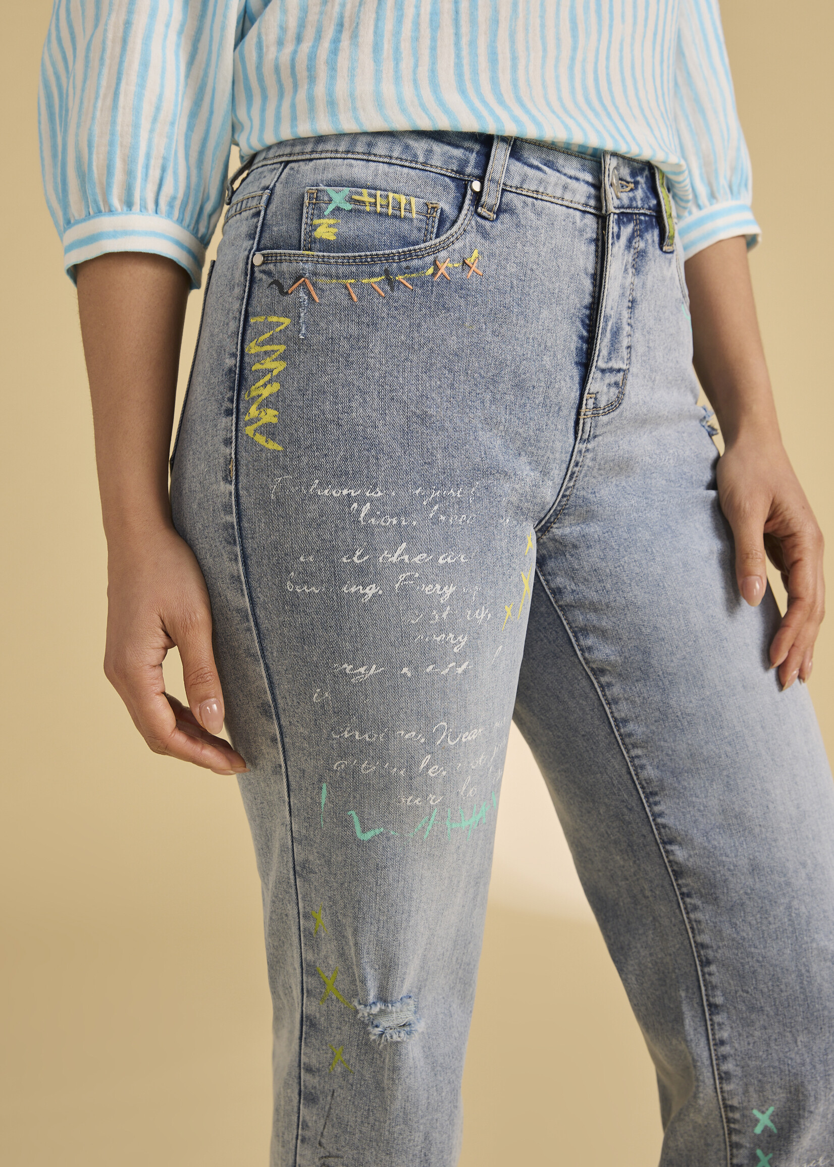French Dressing Jeans FDJ Girlfriend Graffiti Cropped Jean