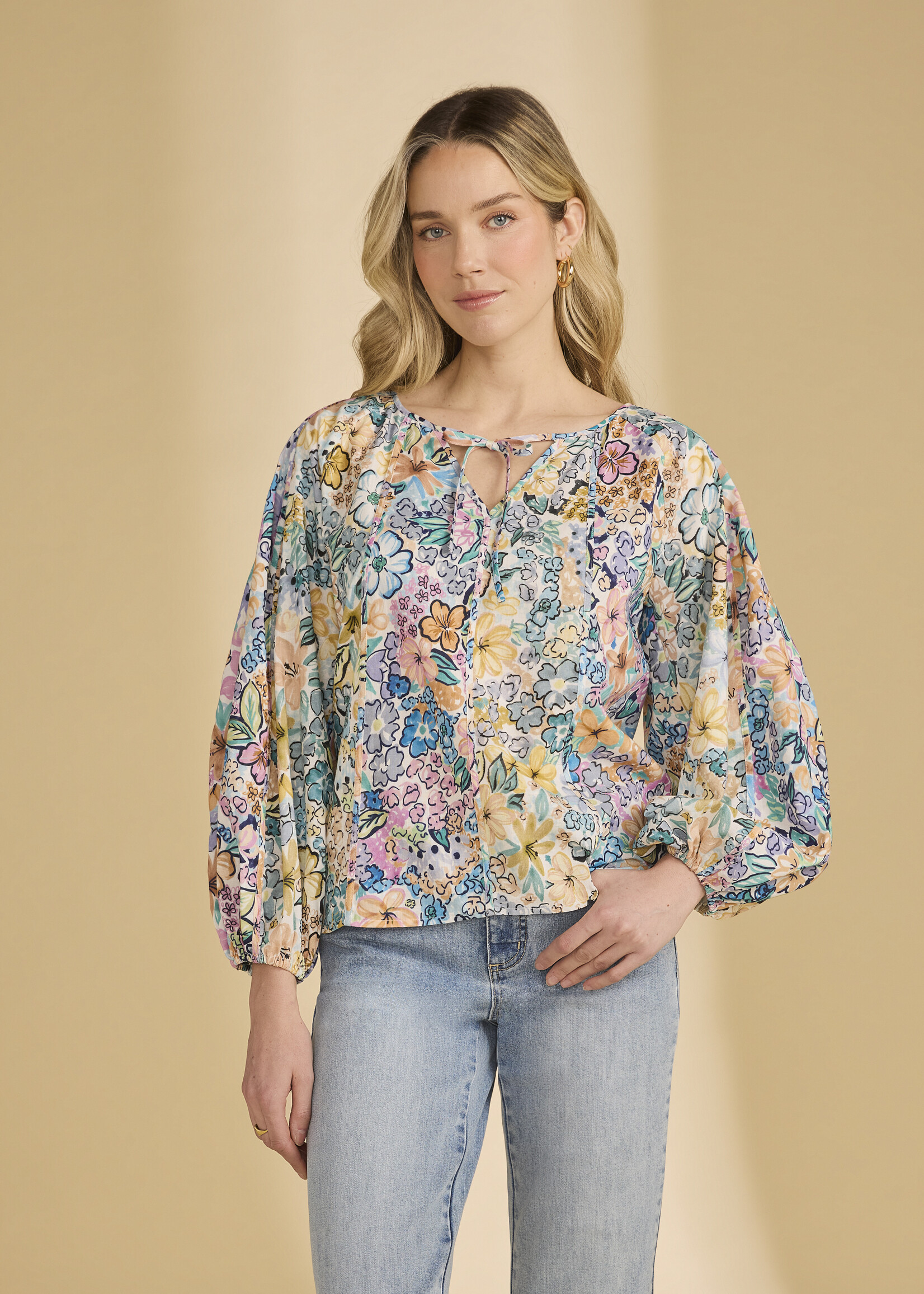 French Dressing Jeans FDJ Floral Print Popover Blouse