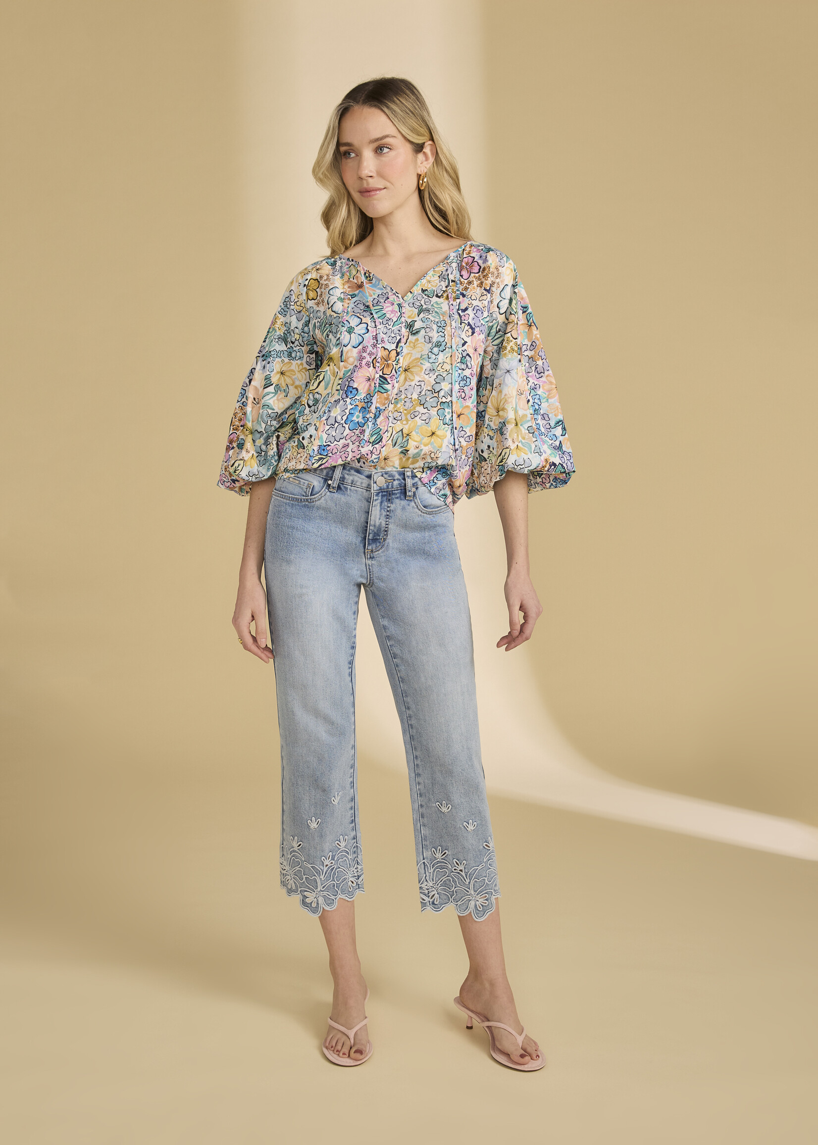 French Dressing Jeans FDJ Floral Print Popover Blouse