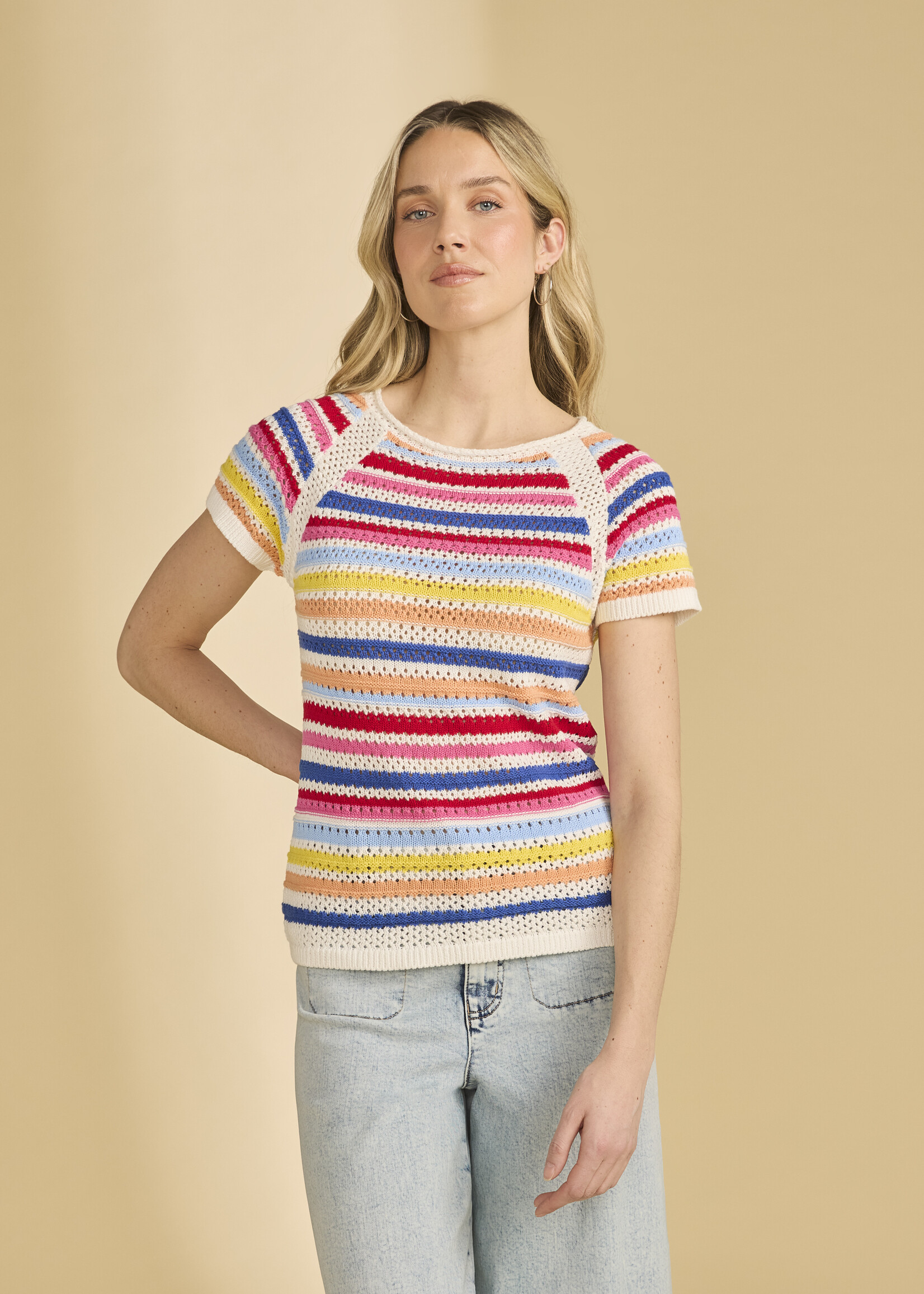 French Dressing Jeans FDJ Crochet Striped Sweater