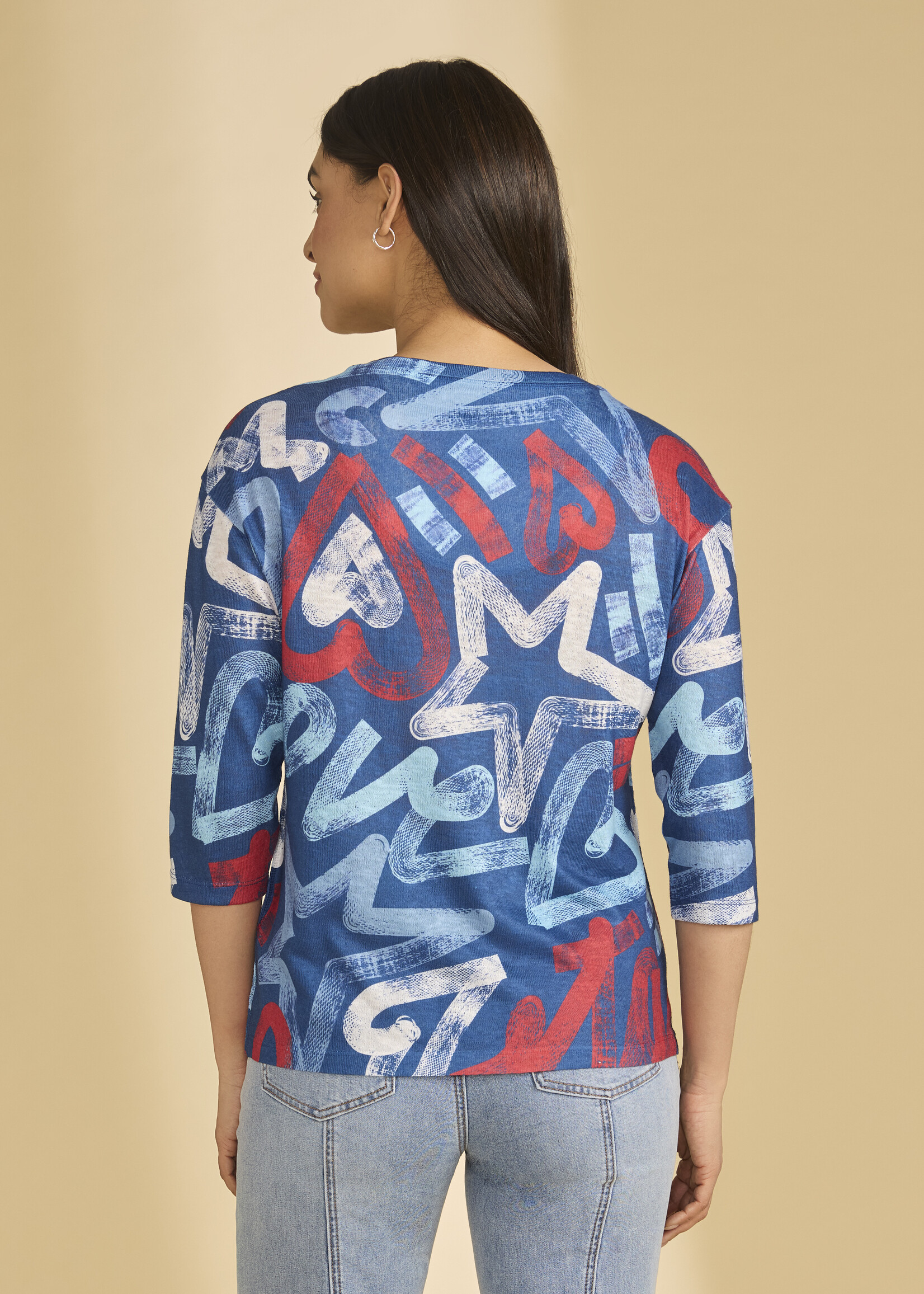 French Dressing Jeans FDJ 3/4 Sleeve Graffiti Print Top