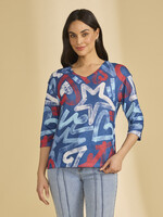 French Dressing Jeans FDJ 3/4 Sleeve Graffiti Print Top