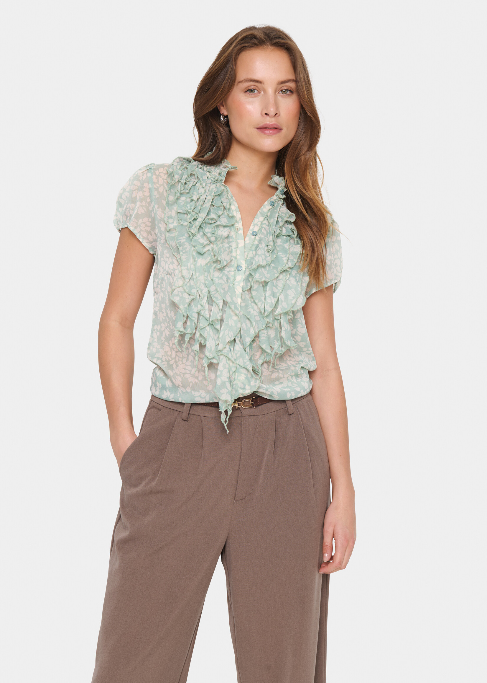 Saint Tropez Saint Tropez Cap Sleeve Ruffle Blouse