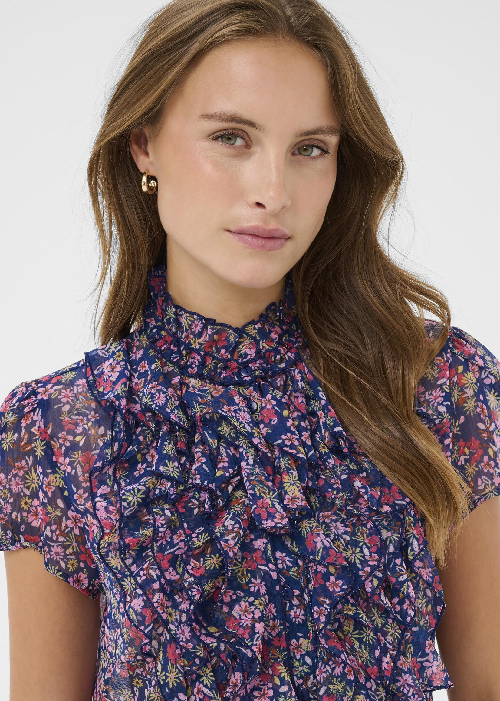 Saint Tropez Saint Tropez Cap Sleeve Ruffle Blouse