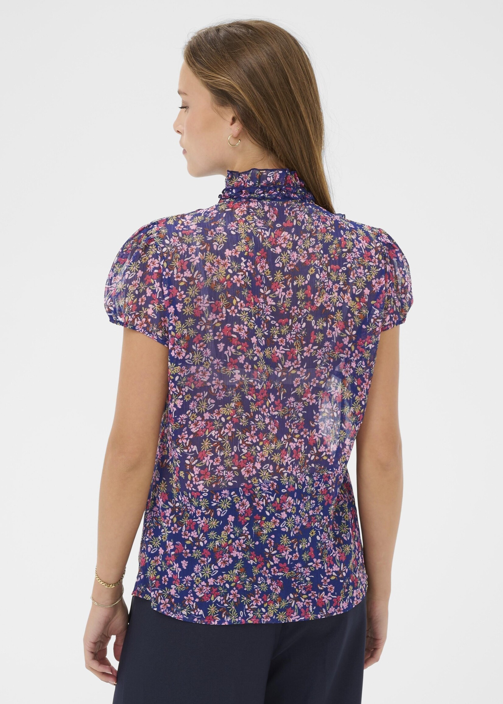 Saint Tropez Saint Tropez Cap Sleeve Ruffle Blouse