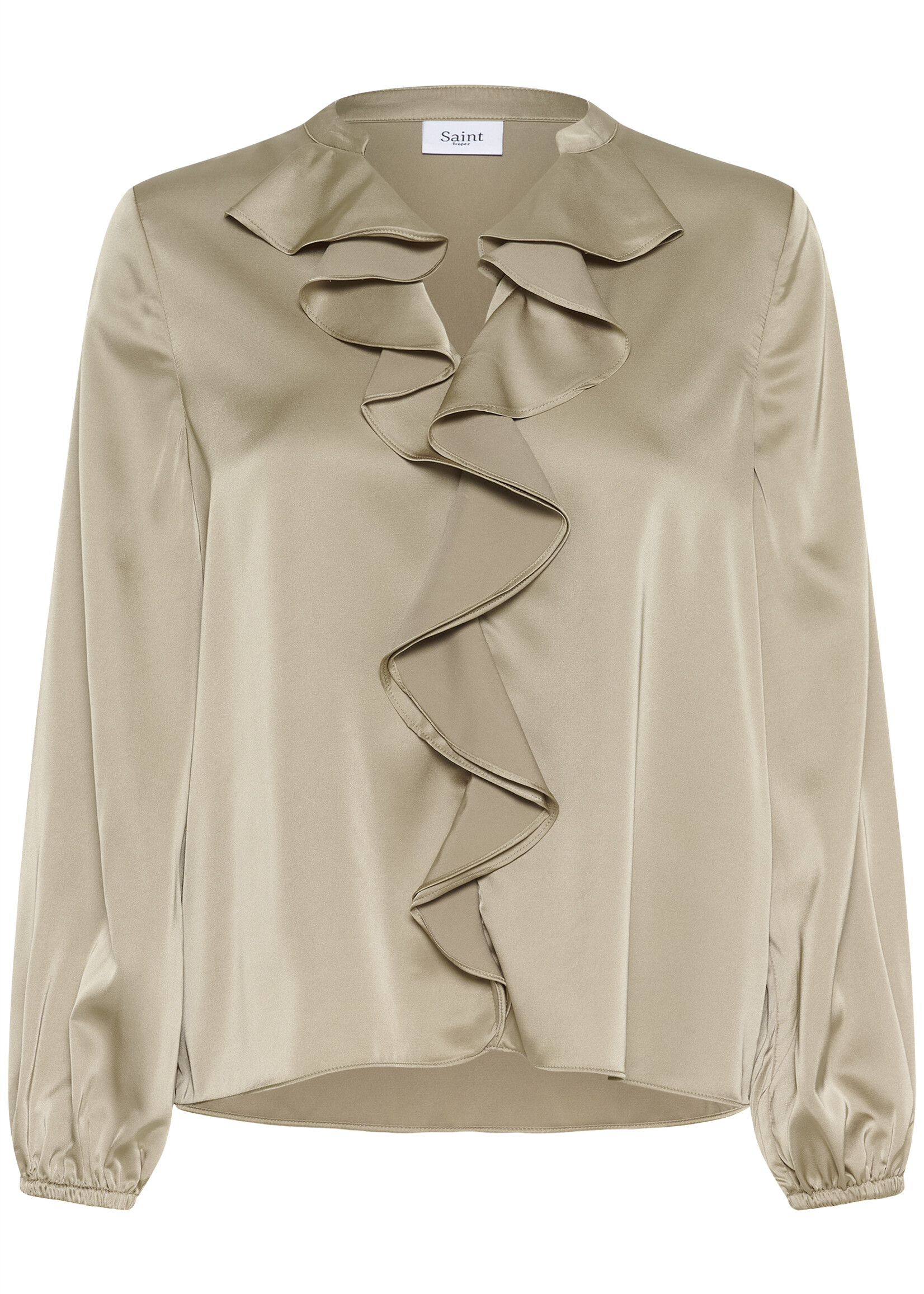 Saint Tropez Saint Tropez Satin VNeck Frill Blouse