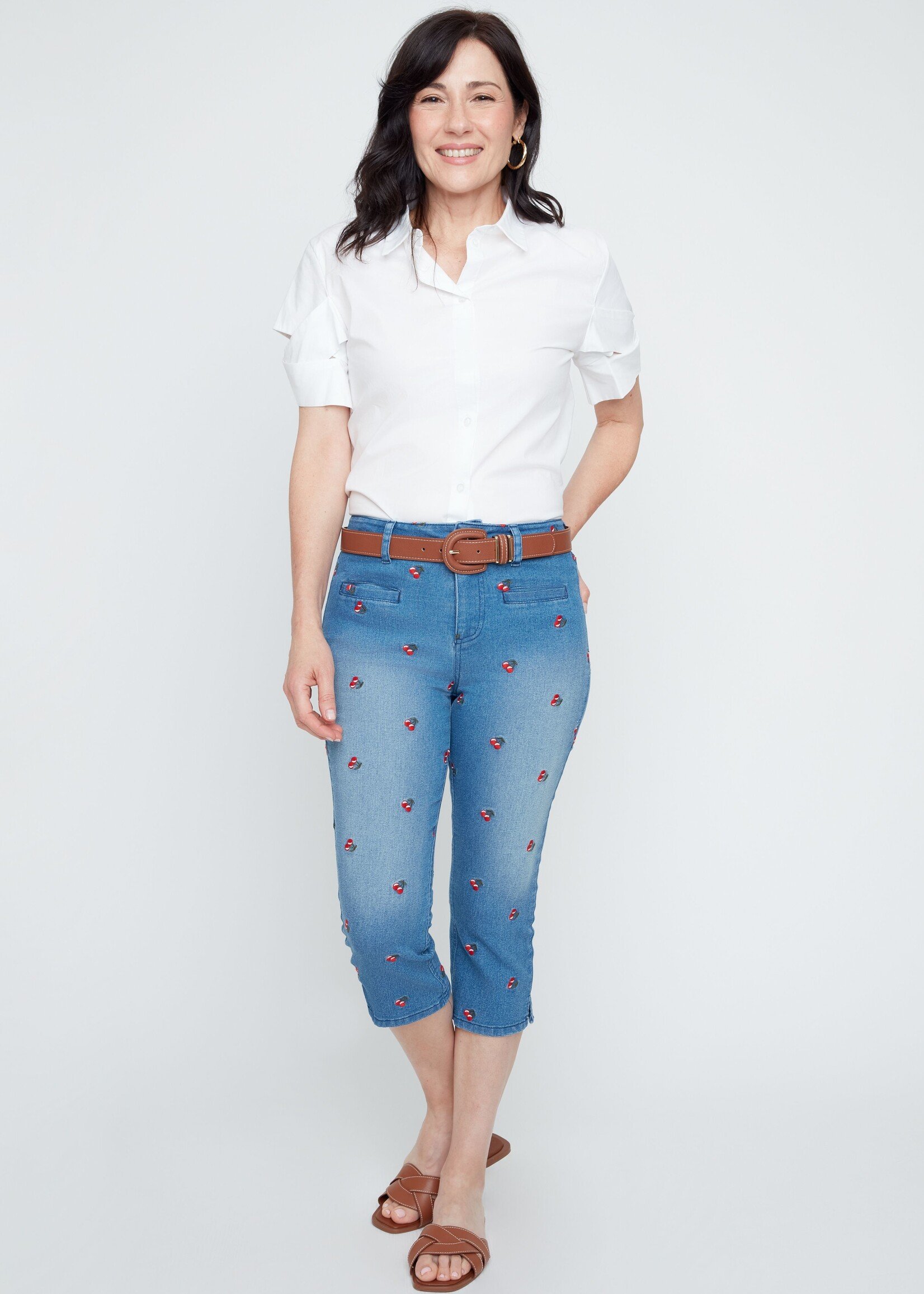 Renuar Renuar Embroidery Cherries Denim Capri