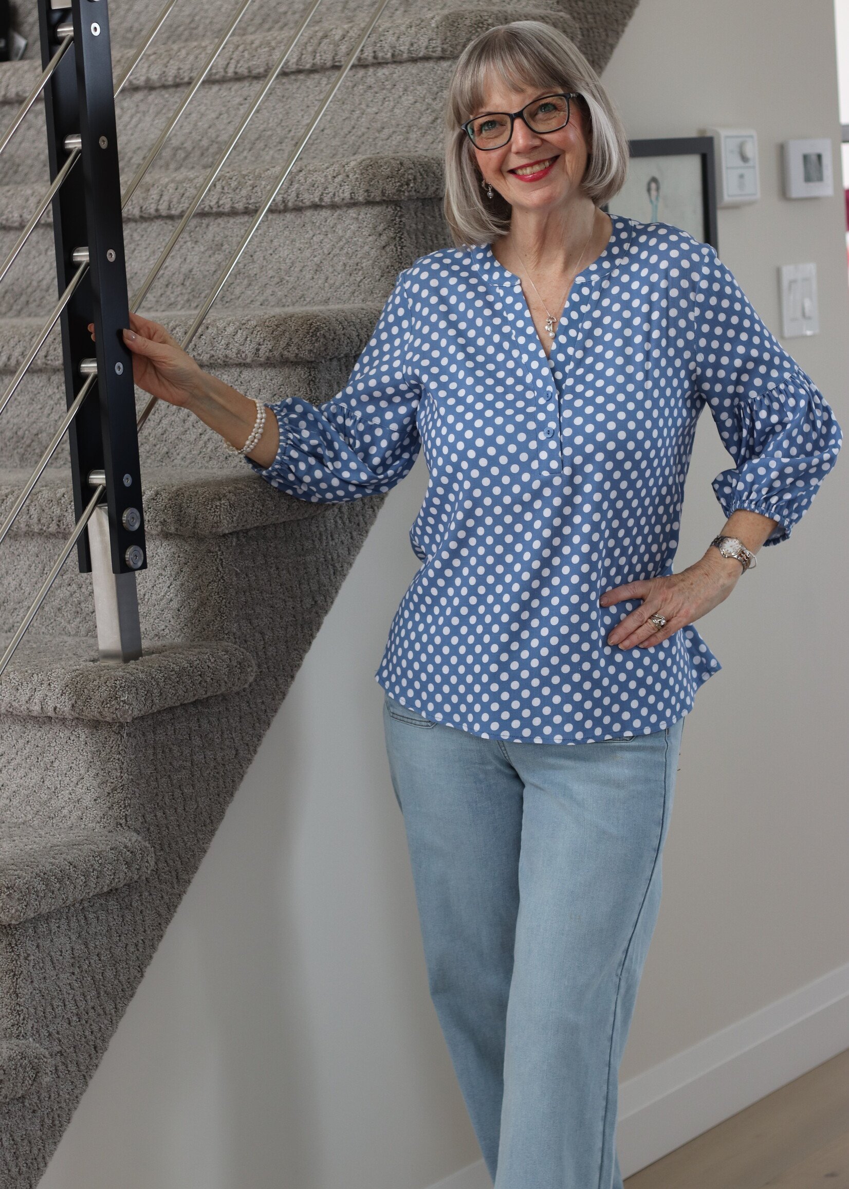 PURE PURE Polka Dot V-Neck Blouse