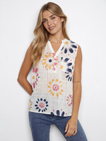 Charlie B Charlie B Linen VNeck Sleeveless Floral Top