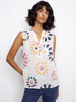Charlie B Charlie B Linen VNeck Sleeveless Floral Top