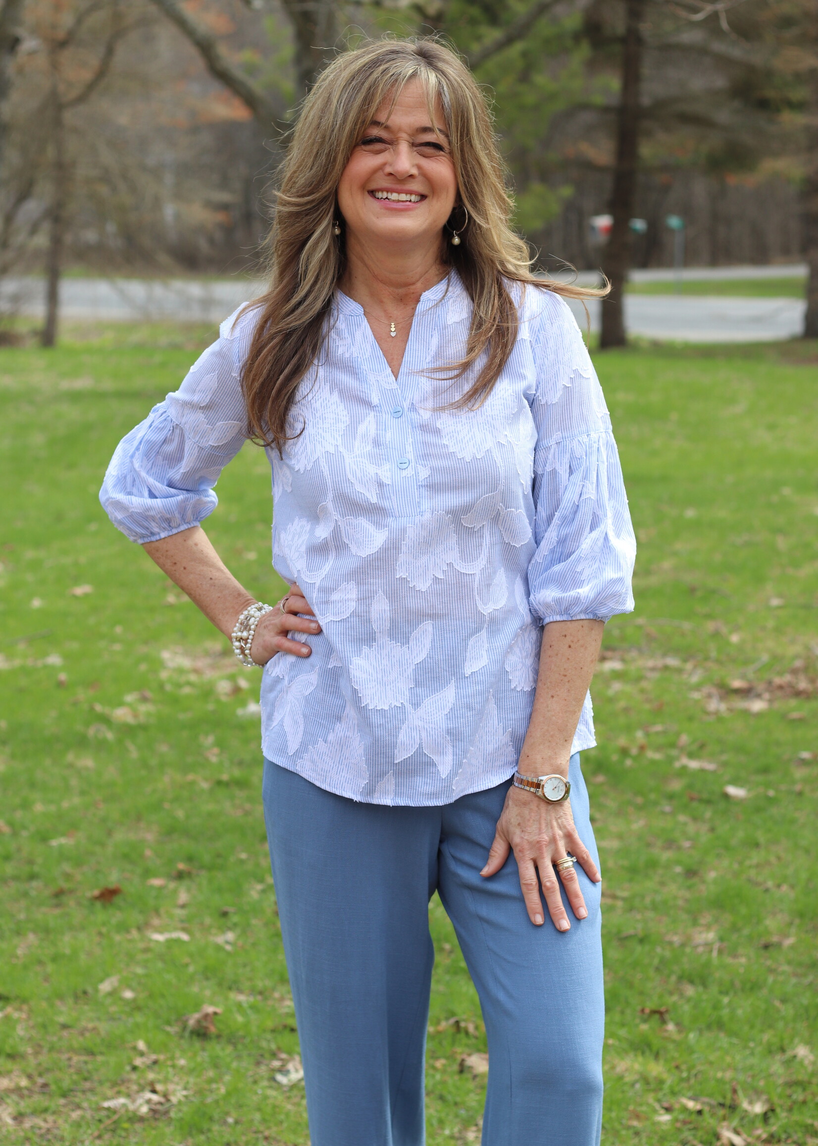 PURE PURE Floral VNeck Balloon Sleeve Blouse