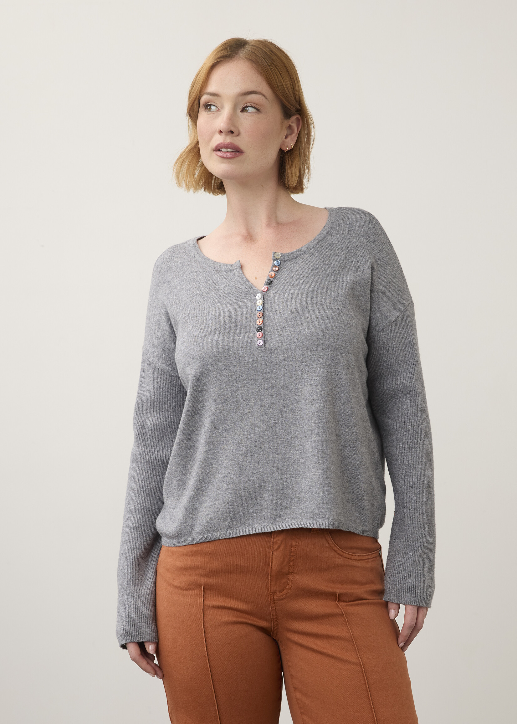 French Dressing Jeans FDJ Coloured Buttons Notch Neck Top