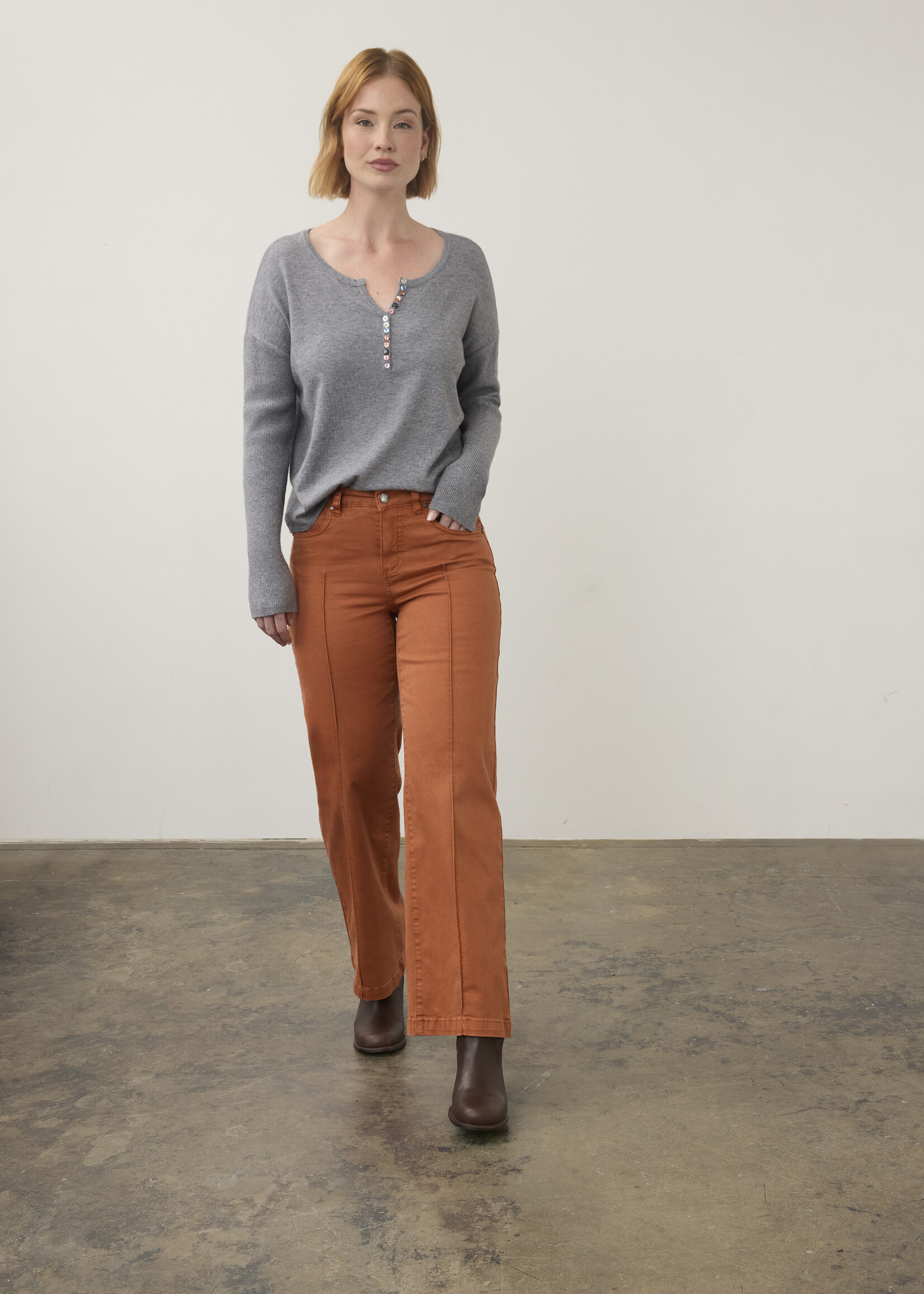 French Dressing Jeans FDJ Coloured Buttons Notch Neck Top