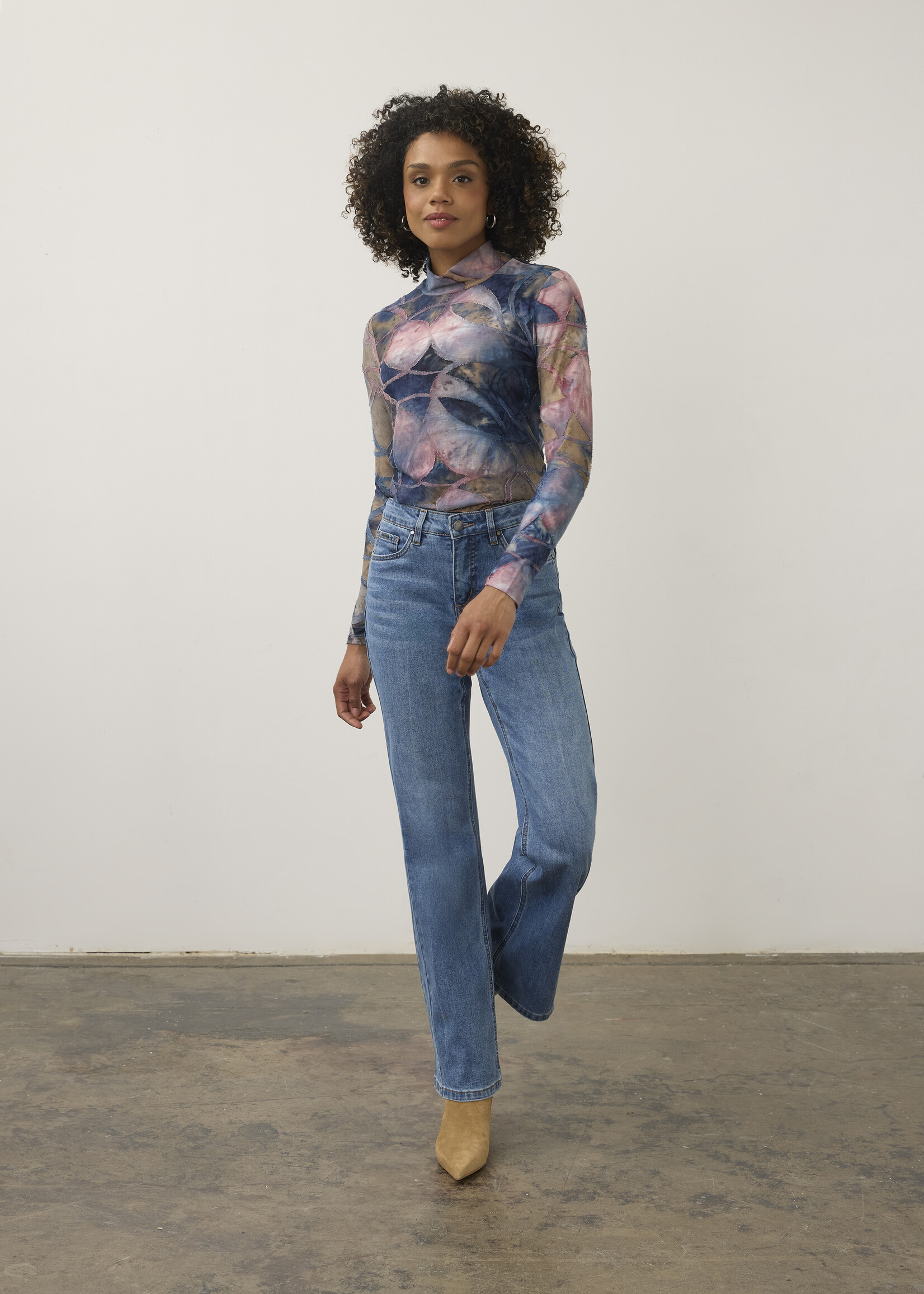 French Dressing Jeans FDJ Mock Neck Long Sleeve Top