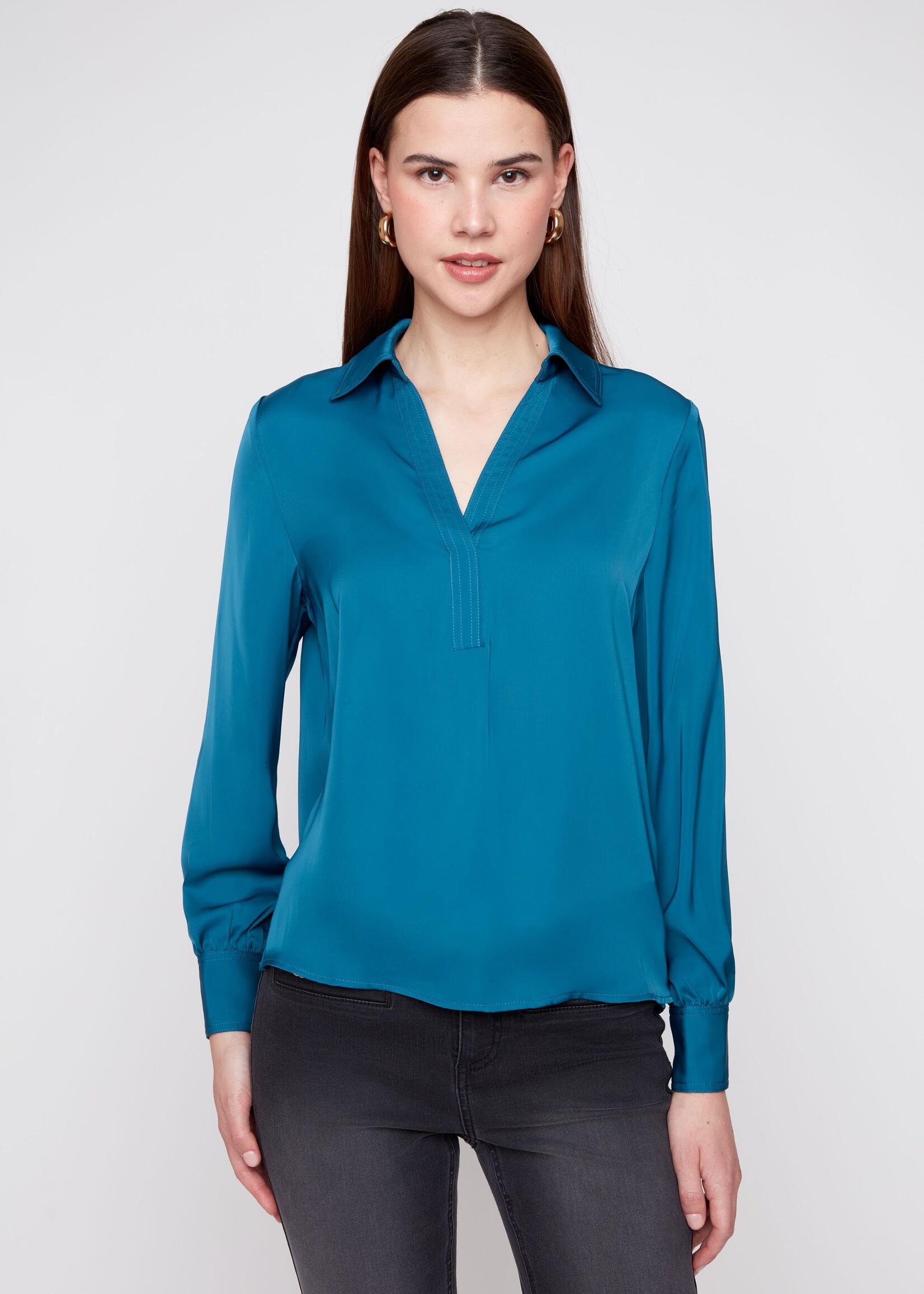 Renuar Renuar Satin Vneck Pullover Blouse