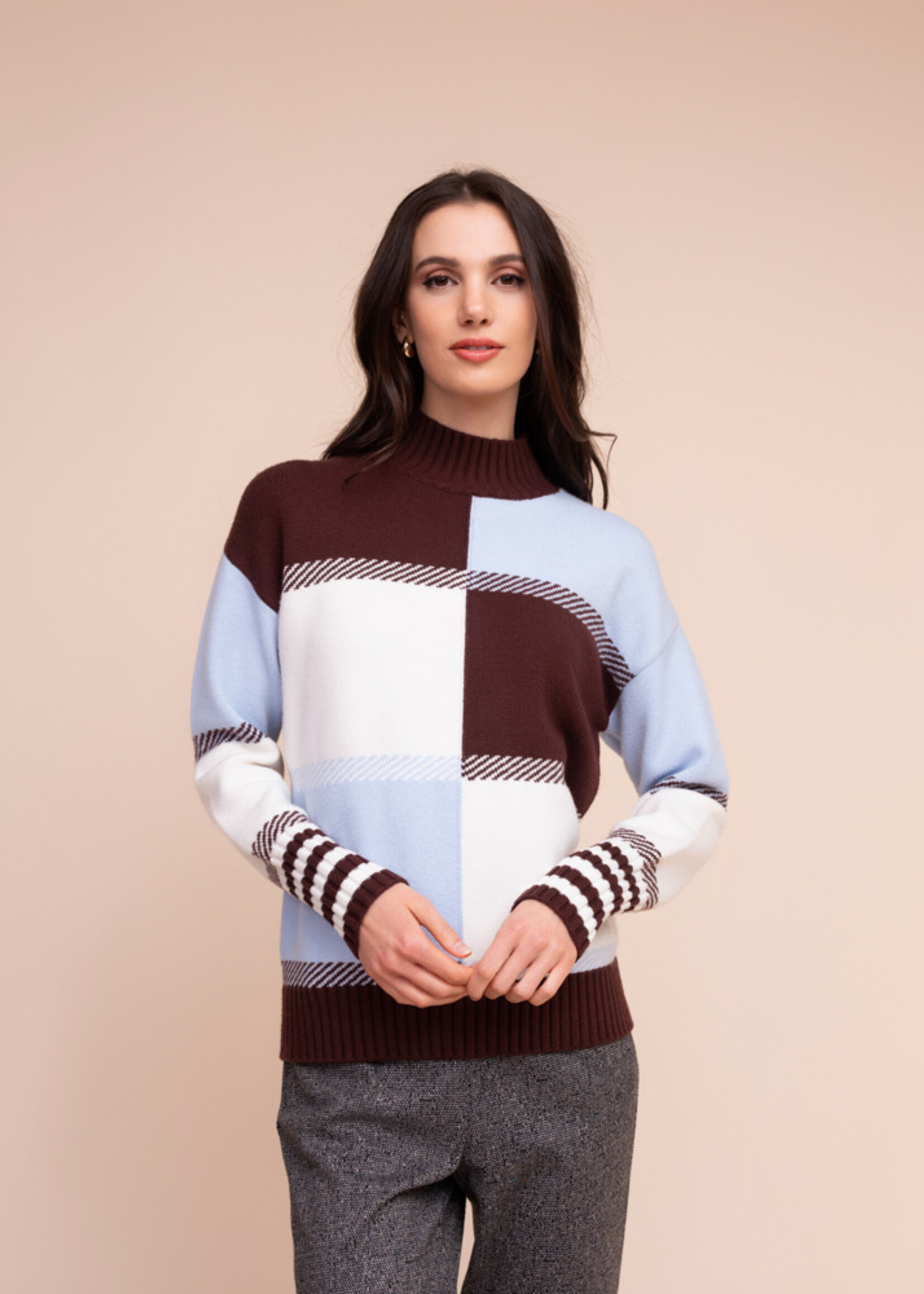 Alison Sheri Alison Sheri Colour Block Mock Neck Sweater