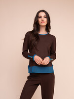 Alison Sheri Alison Sheri Crew Sweater with Striped Hem Detail
