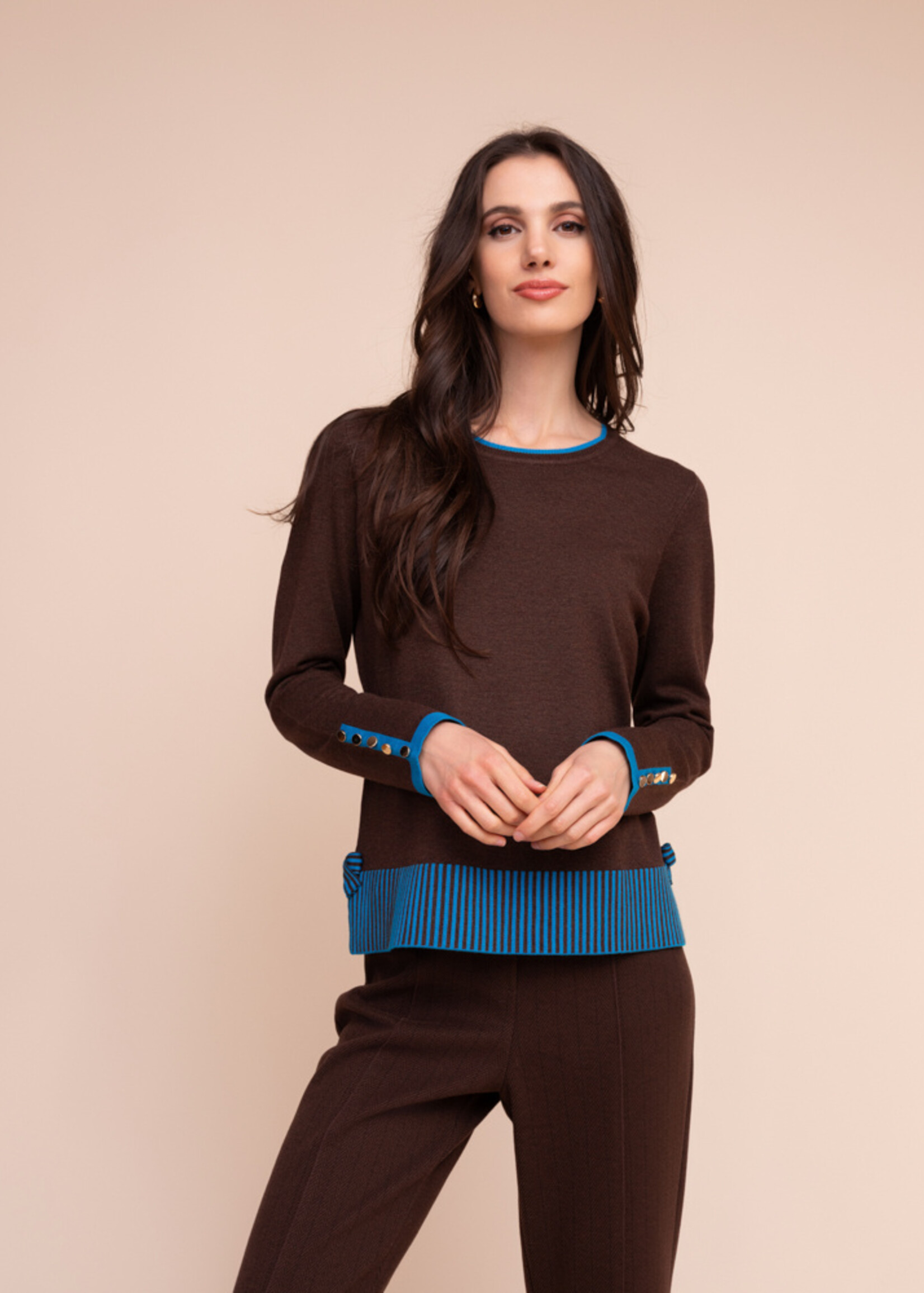 Alison Sheri Alison Sheri Crew Sweater with Striped Hem Detail