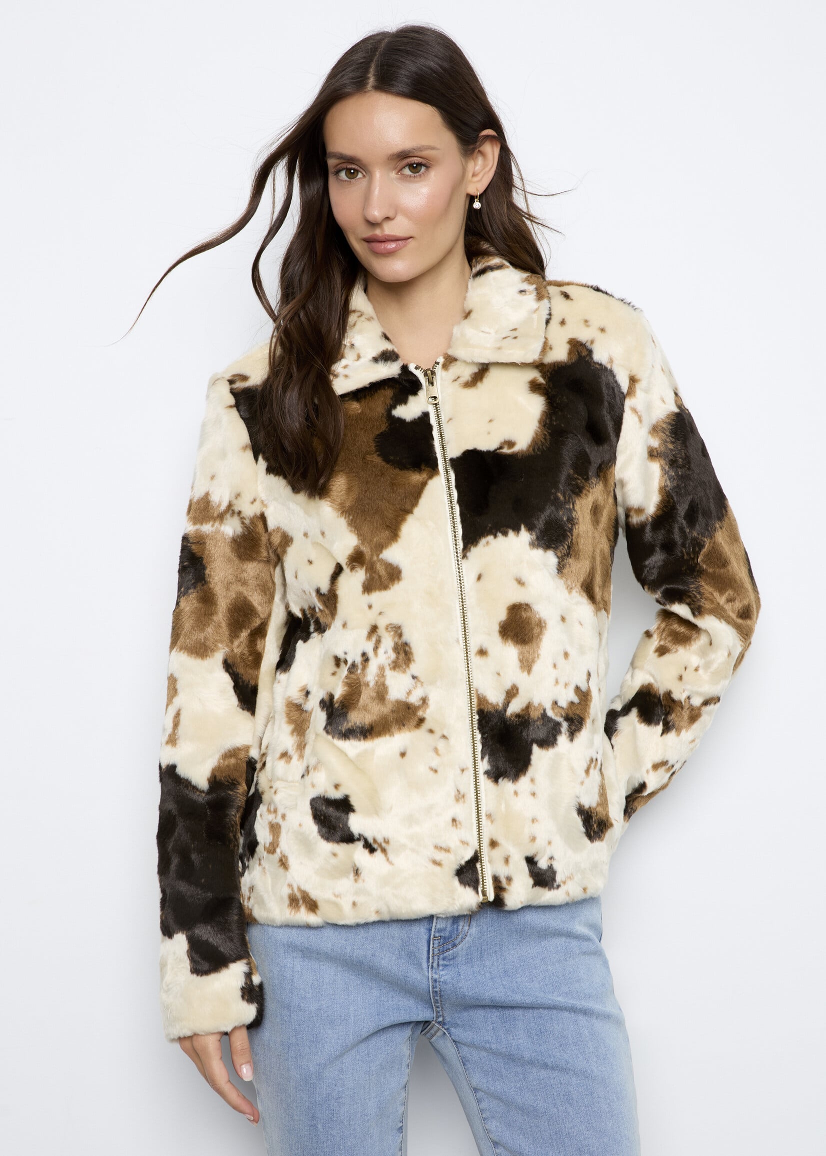 Charlie B Charlie B Cow Pattern Zip Jacket