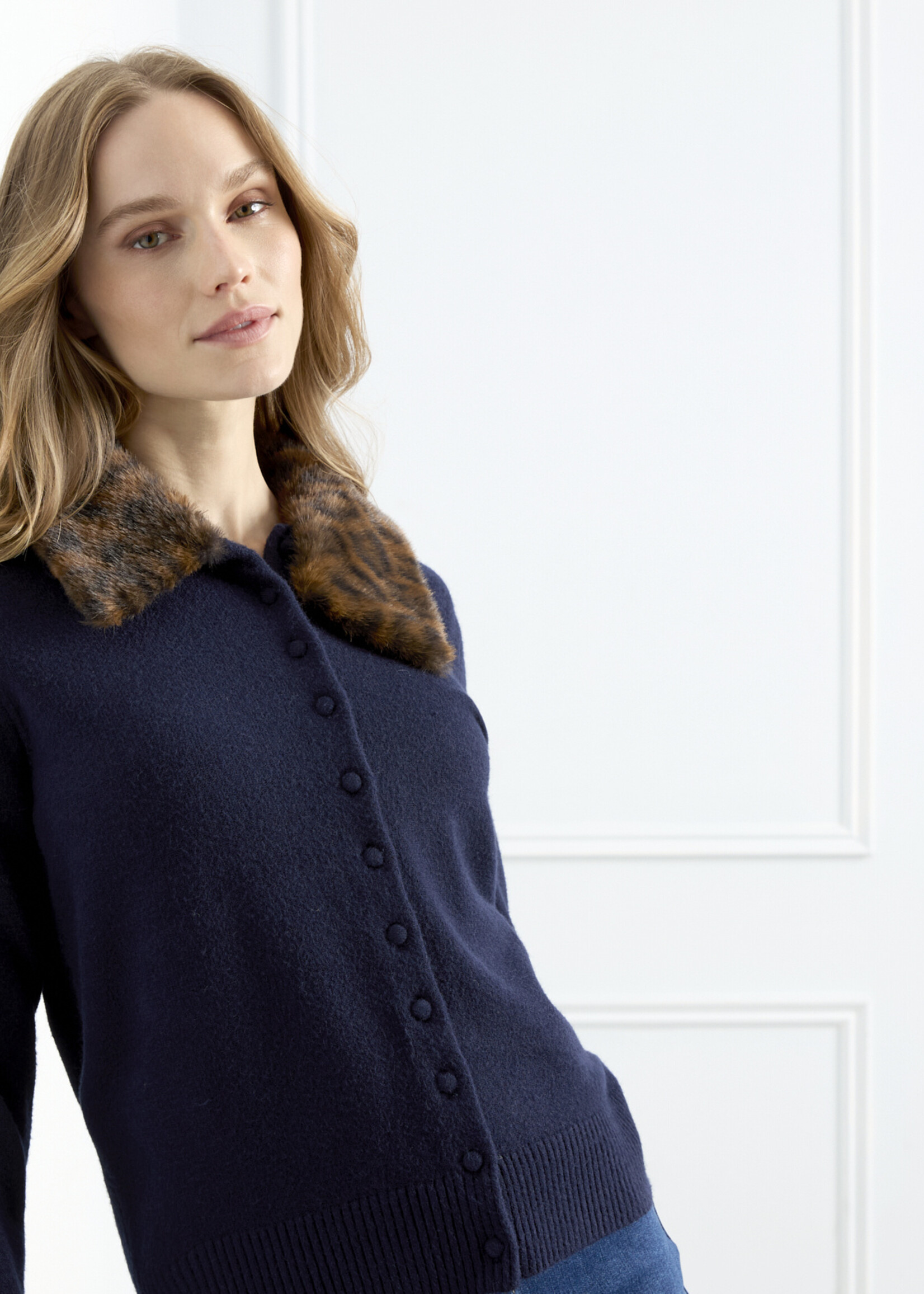 Charlie B Charlie B Cardi with Faux Fur Removable Collar