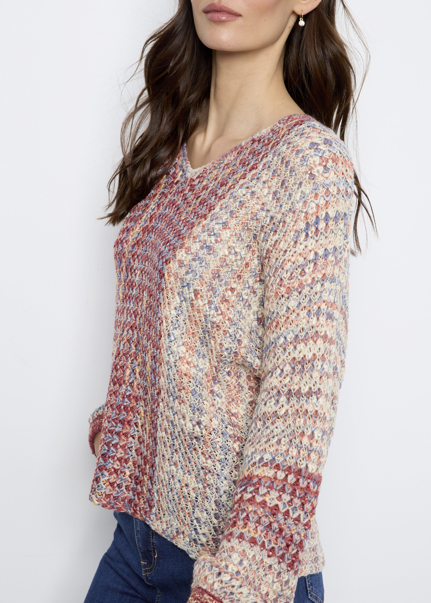 Charlie B Charlie B  Vneck Open Weave Sweater