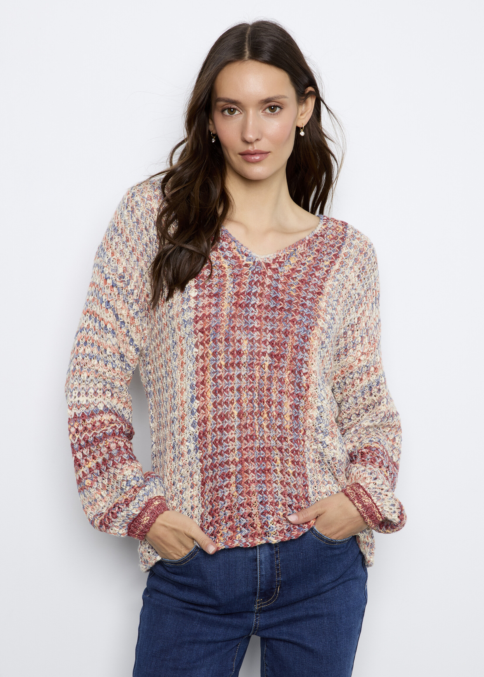 Charlie B Charlie B  Vneck Open Weave Sweater