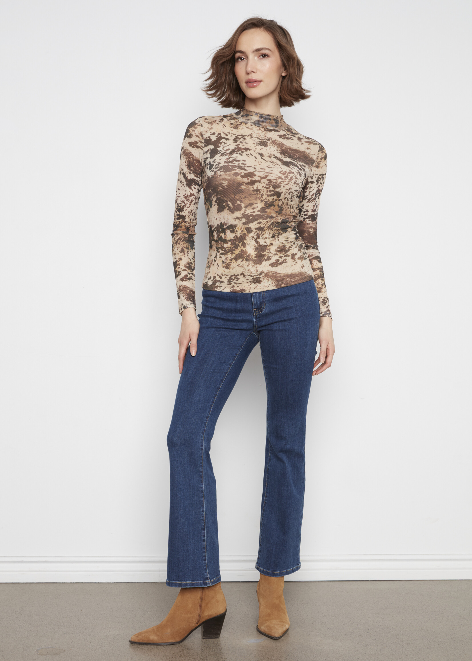 Charlie B Charlie B Printed Mesh Long Sleeve Top