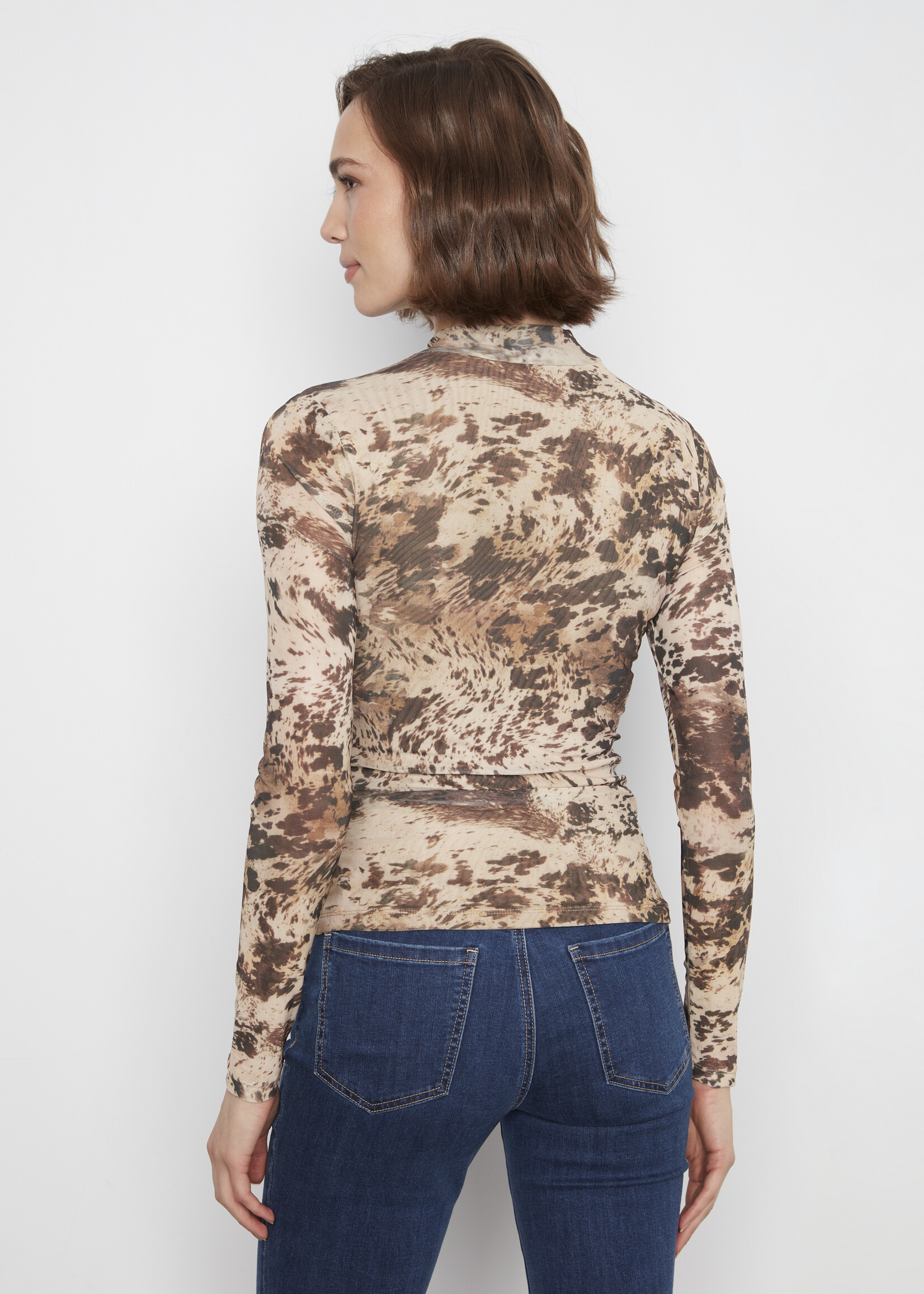 Charlie B Charlie B Printed Mesh Long Sleeve Top