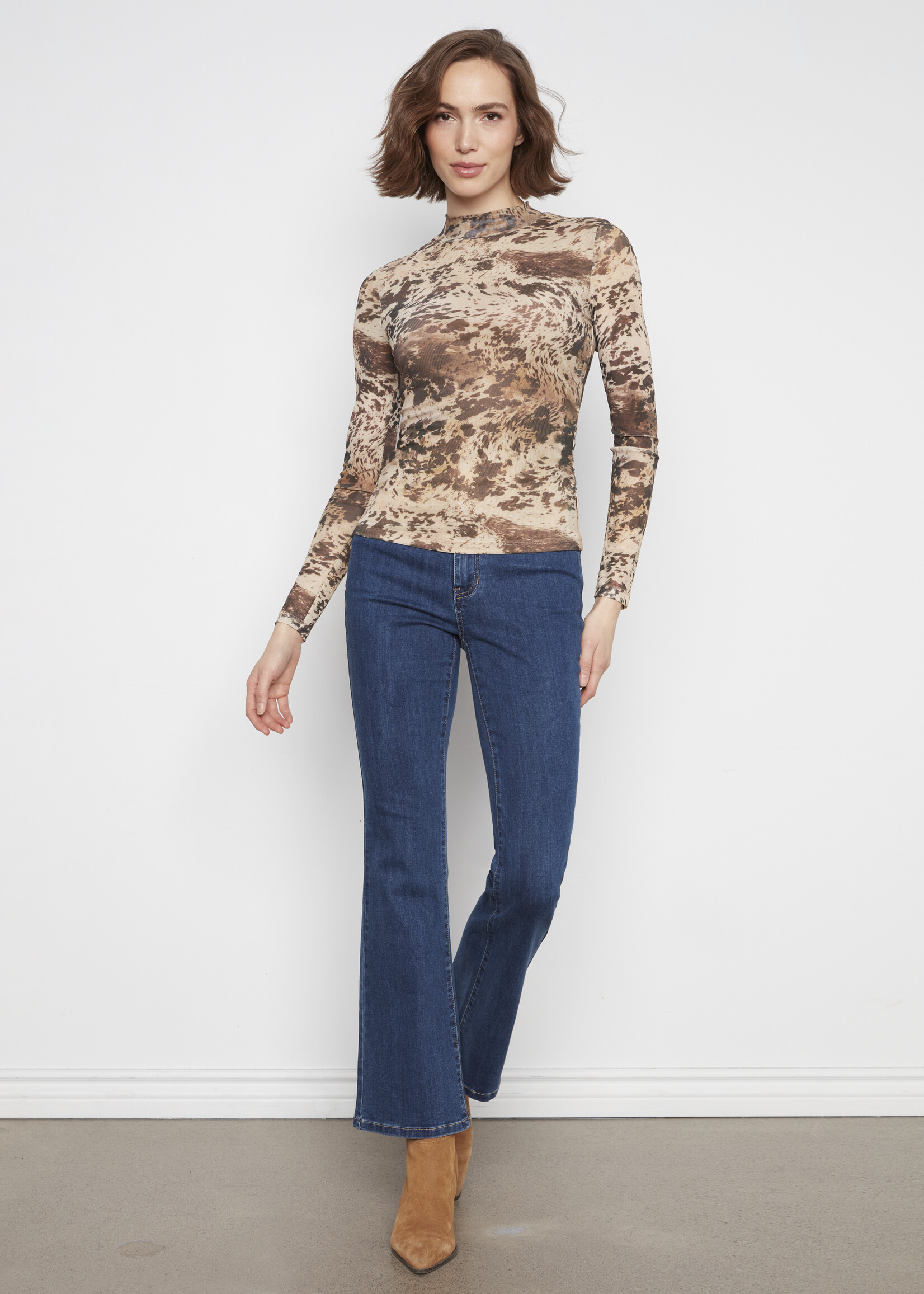 Charlie B Charlie B Printed Mesh Long Sleeve Top