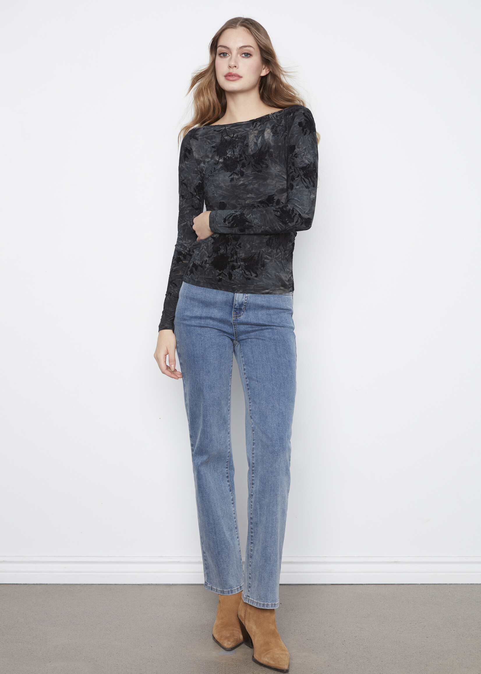 Charlie B Charlie B Ruched Flocked Jersey Top