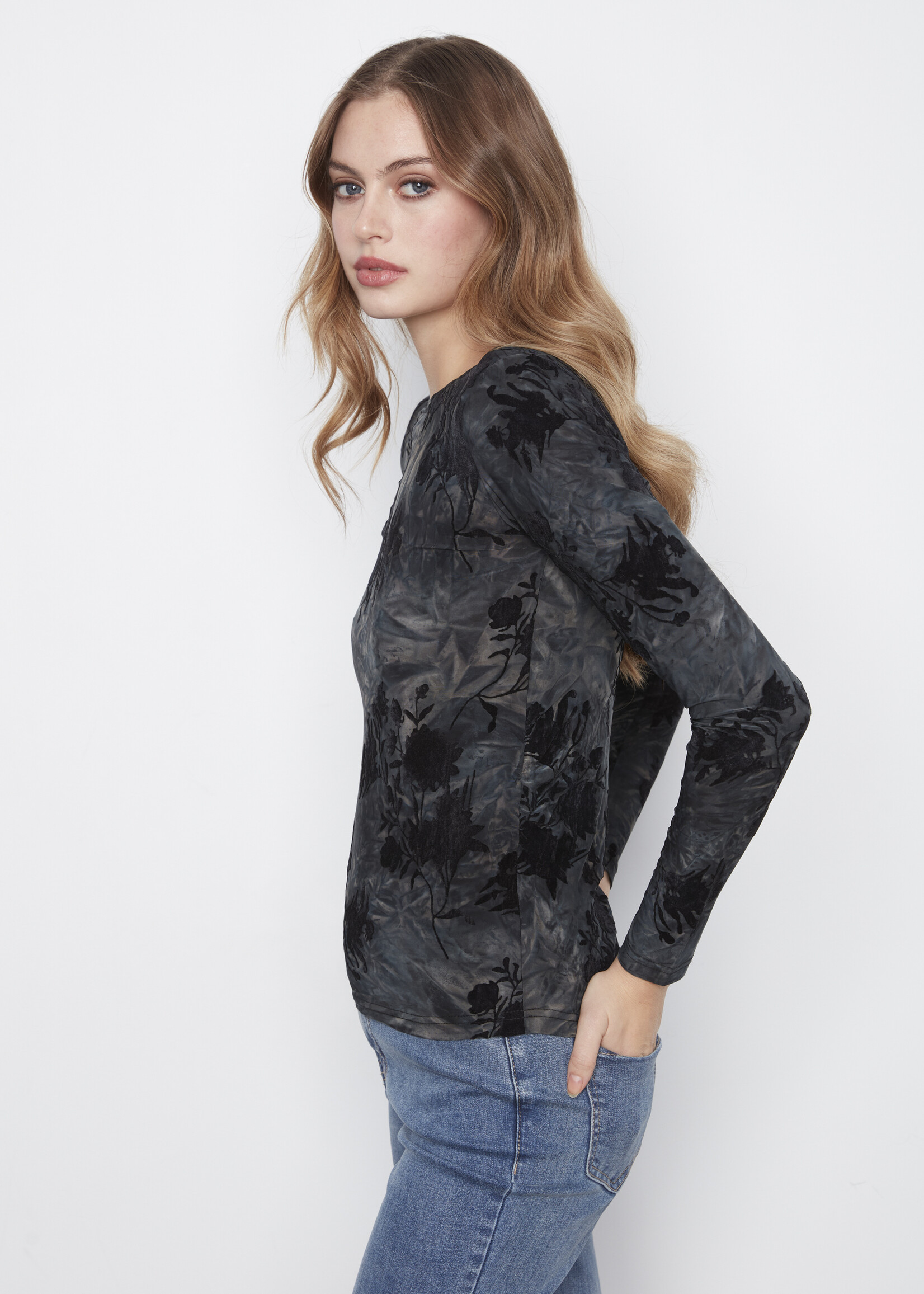 Charlie B Charlie B Ruched Flocked Jersey Top