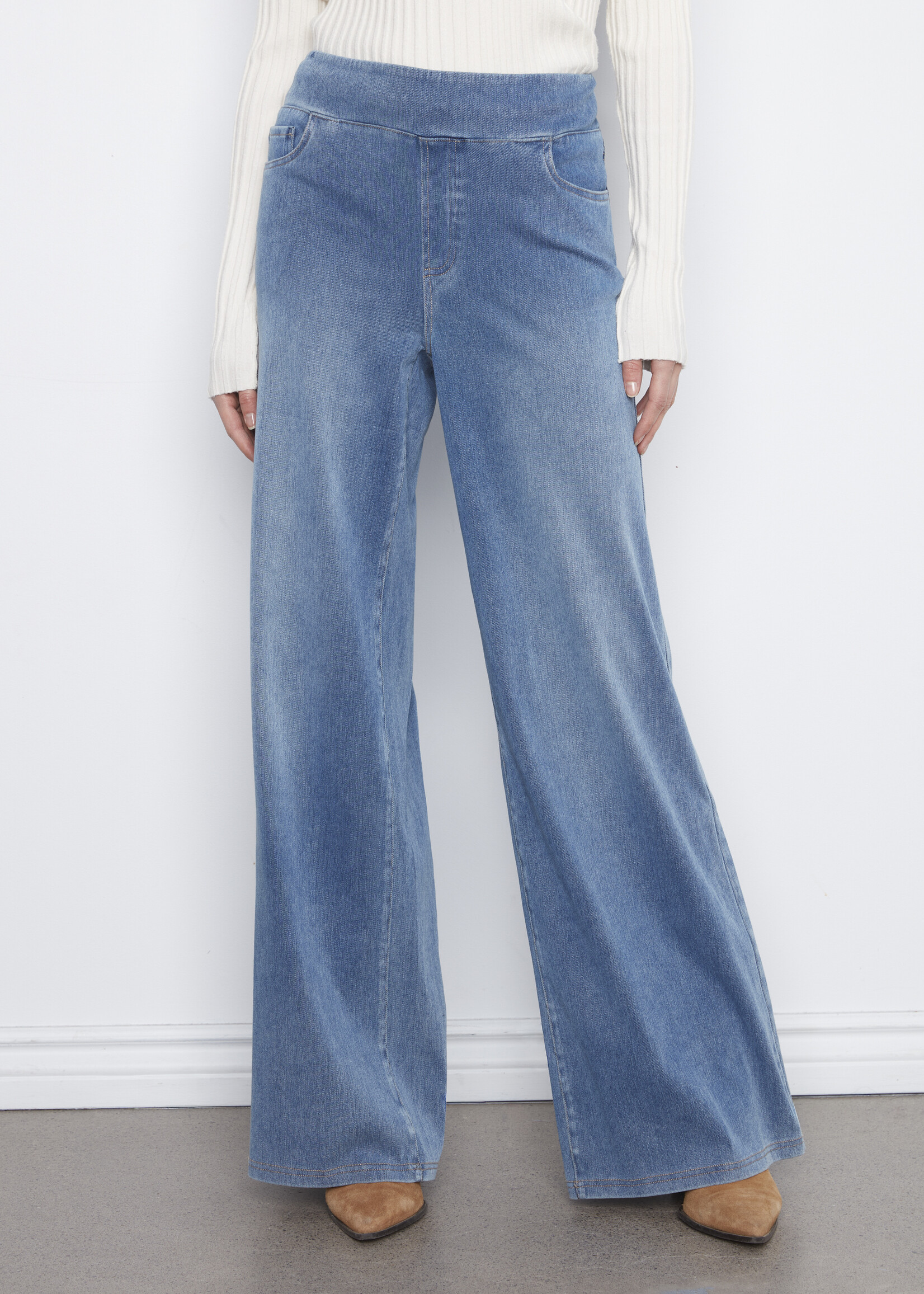 Charlie B Charlie B Knit Denim Pull On Wide Leg Jeans