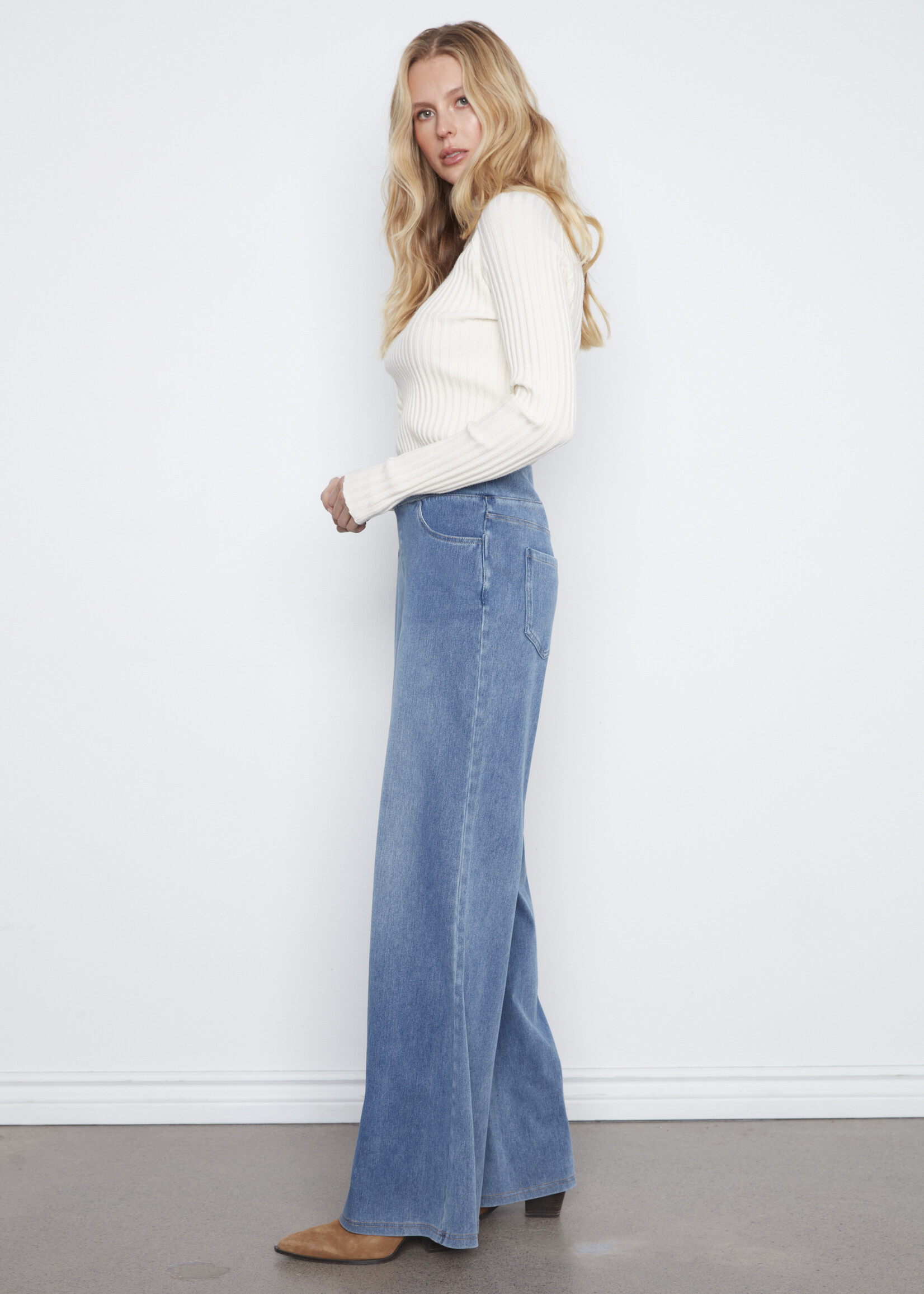 Charlie B Charlie B Knit Denim Pull On Wide Leg Jeans
