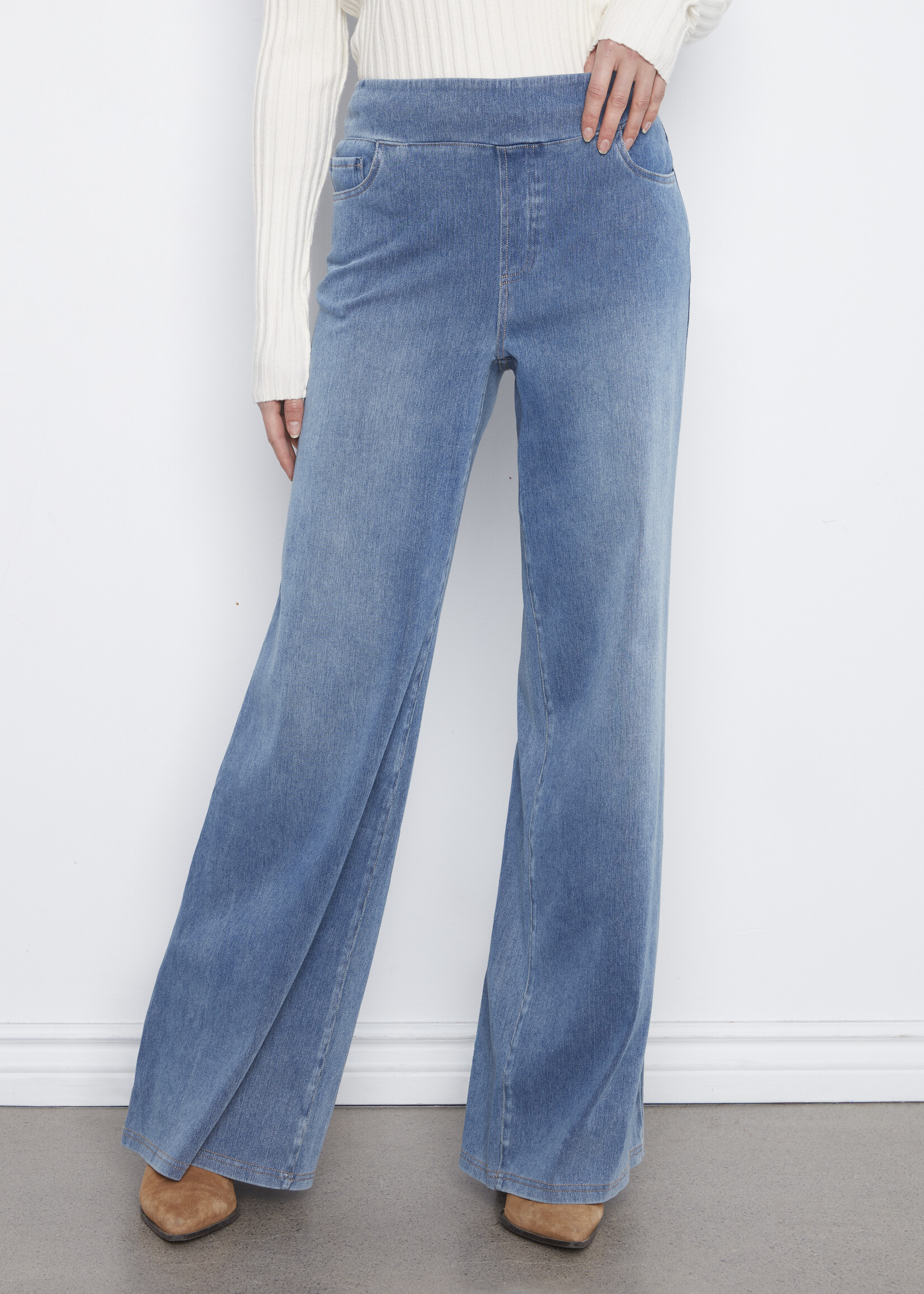 Charlie B Charlie B Knit Denim Pull On Wide Leg Jeans