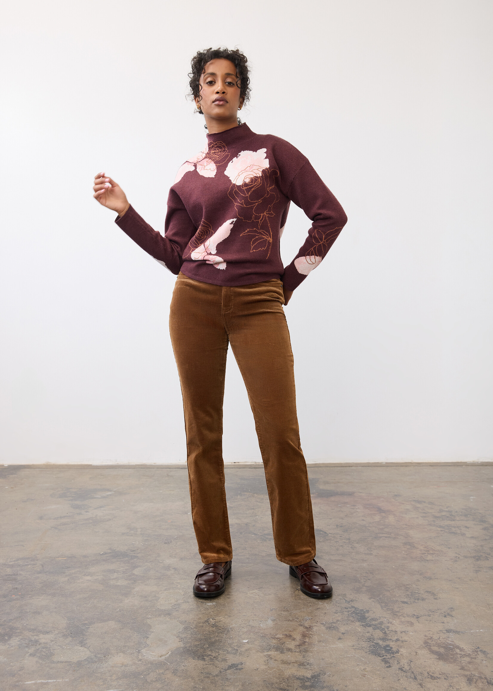 French Dressing Jeans FDJ Flower Print Mock Neck Sweater