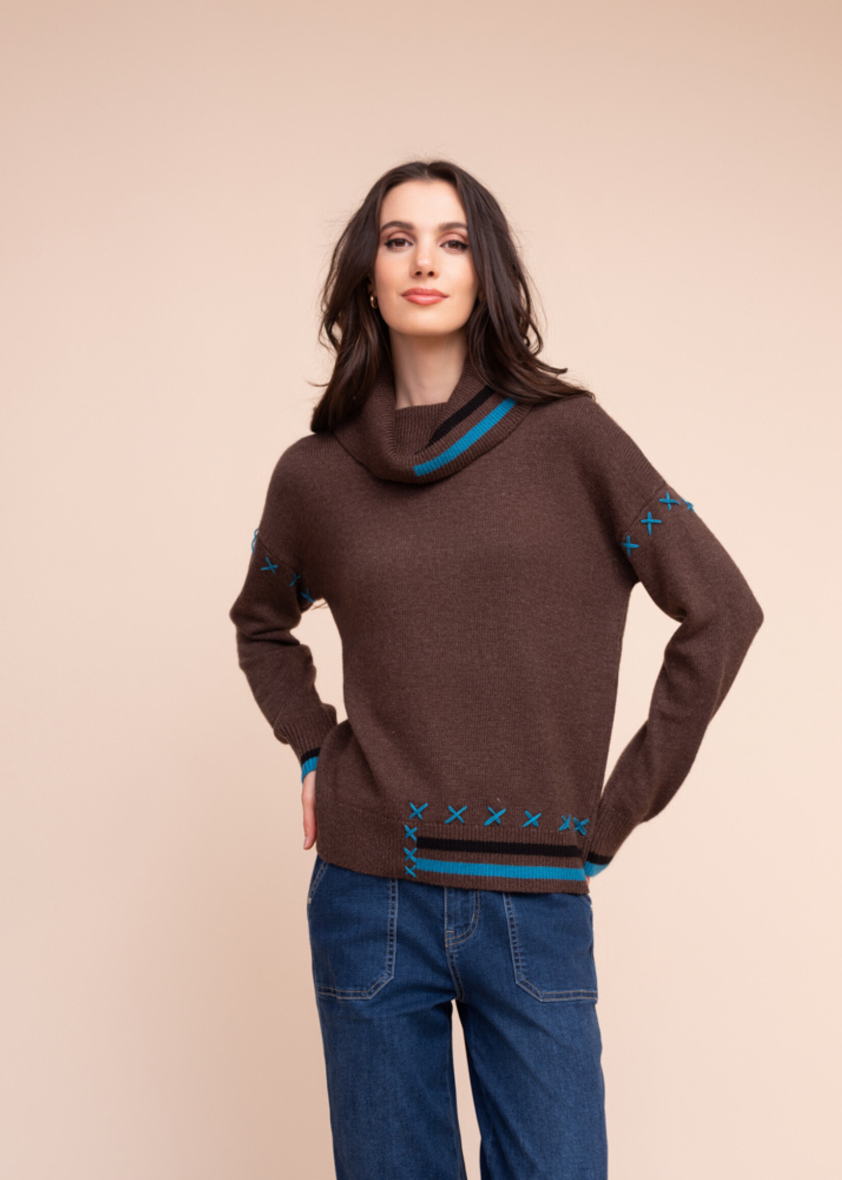 Alison Sheri Alison Sheri "X" Detail Cowl Neck Sweater