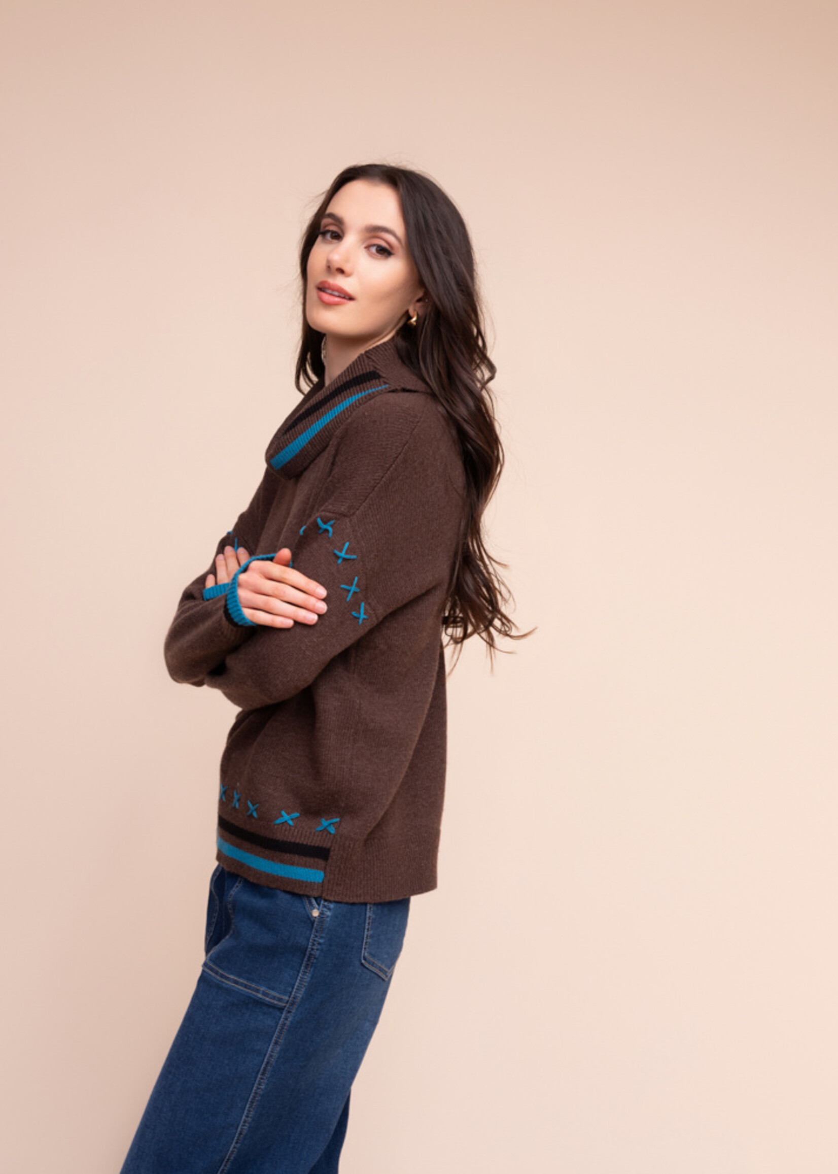 Alison Sheri Alison Sheri "X" Detail Cowl Neck Sweater