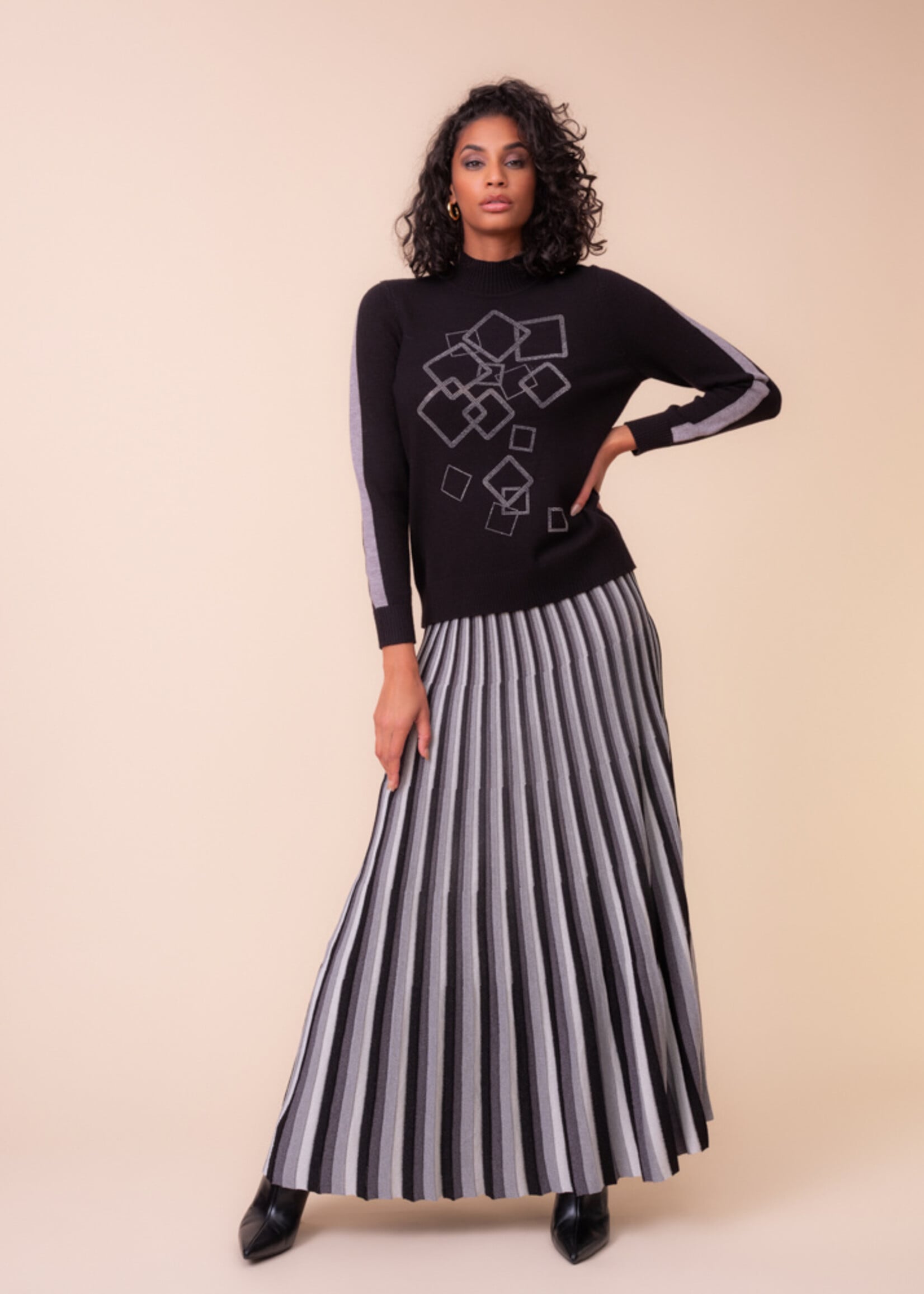 Alison Sheri Alison Sheri Mock Neck Sparkle Boxes Sweater