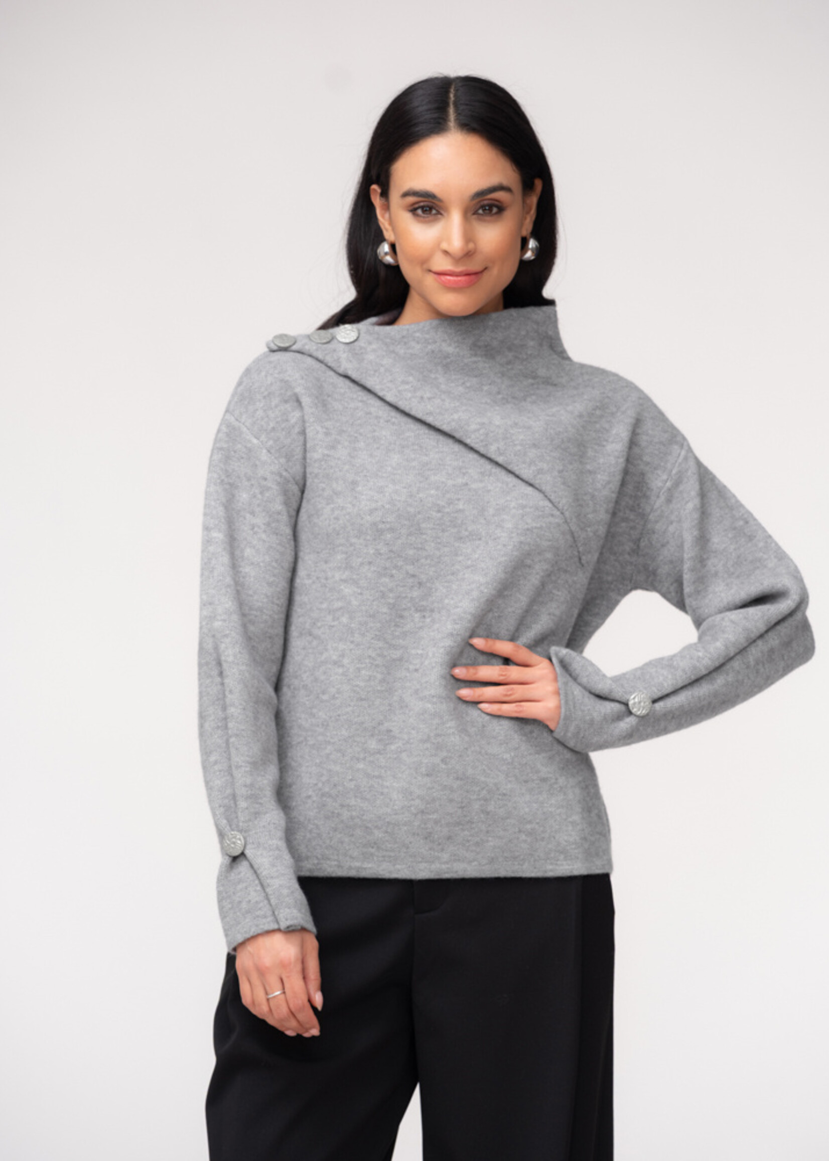 Elena Wang Elena Wang Button Detail Boat Neck Sweater